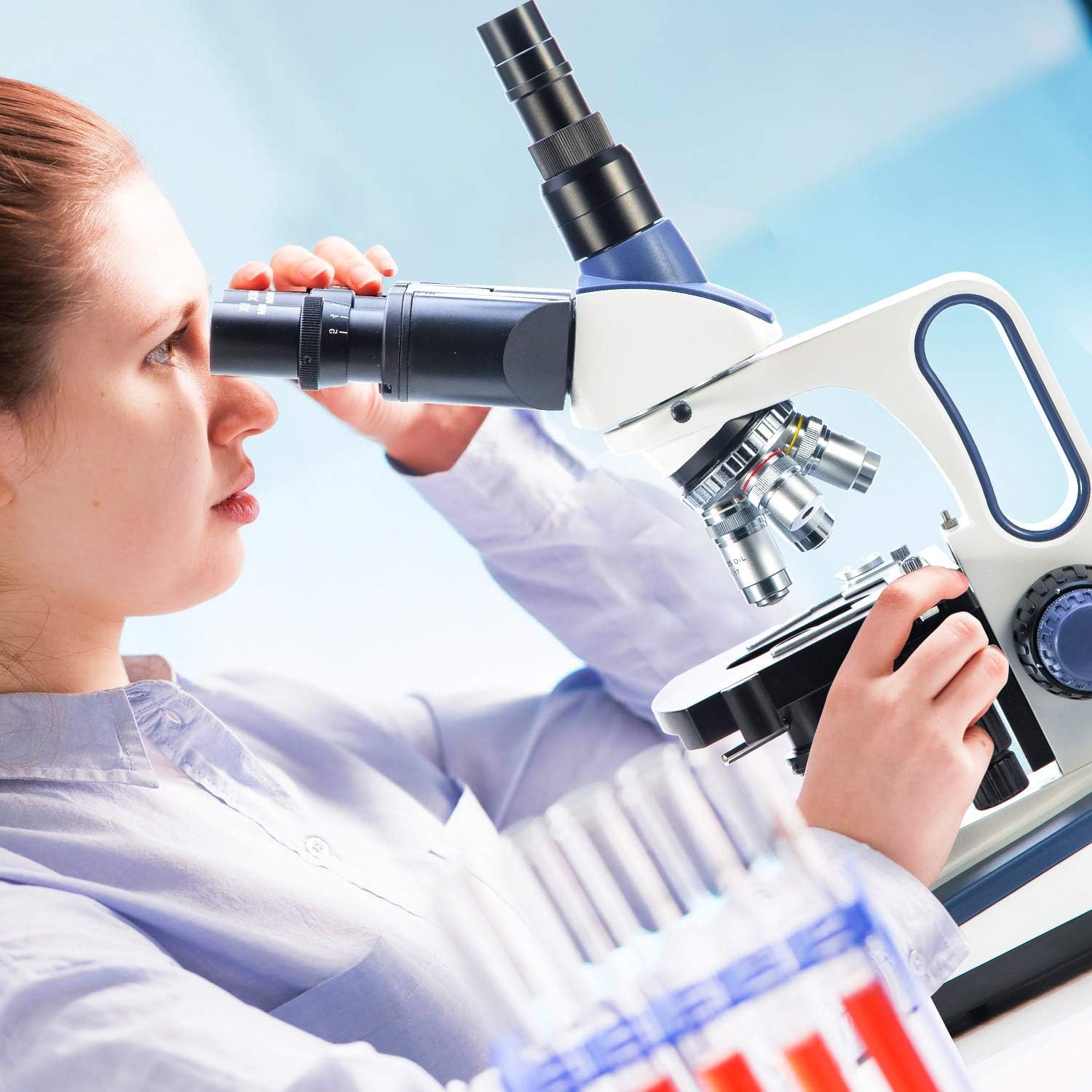 SWIFT Microscope composé trinoculaire SW350T, grossissement 40X-2500X, tête Siedentopf, niveau de recherche, scène mécanique à deux couches, appareil photo et logiciel 1,3 MP, compatible Windows et…