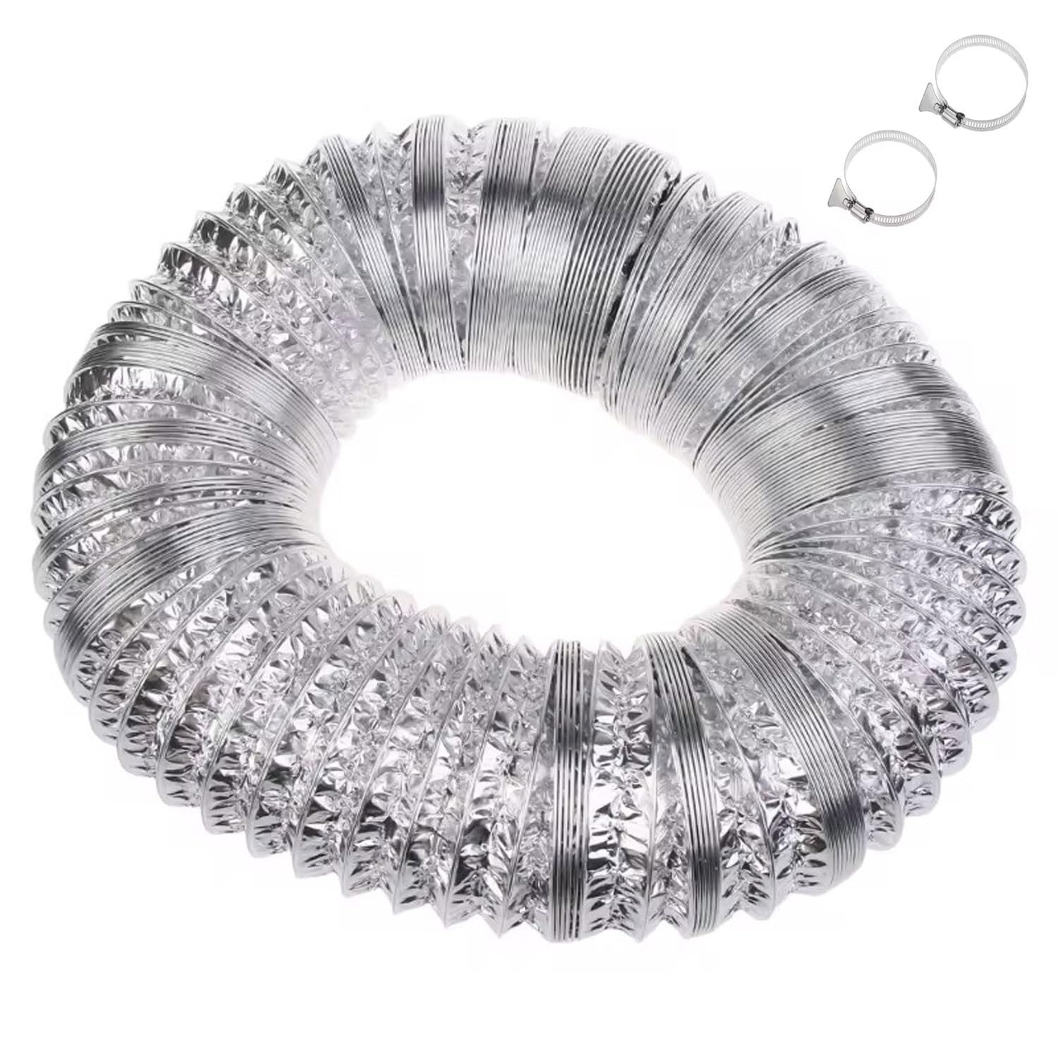 Conductos de ventilación de aluminio, Manguera flexible for conductos de aire de baño, cocina, inodoro, conducto de ventilación de aluminio con 2 abrazaderas de acero inoxidable.(3.0m,180mm)