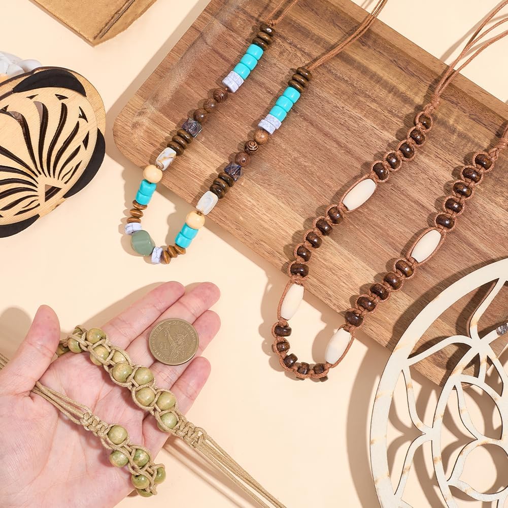 GORGECRAFT 3Pcs 3 Styles Beads Hat Belts Beads Brown Polyester Vintage Western Wood Beaded Headband Strap Rope Replacement Cowboy Hatband for Women Men Hats Decoration Jewelry Accessories image 2