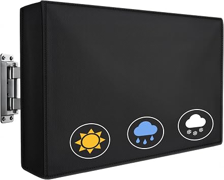 Outdoor TV Cover 50 to 55 Inch Weatherproof, Waterproof TV Cover for Outside 52"L X 33"H with Pocket, Thick 600D Oxford Cloth & PVC Waterproof Coating Protector -Black