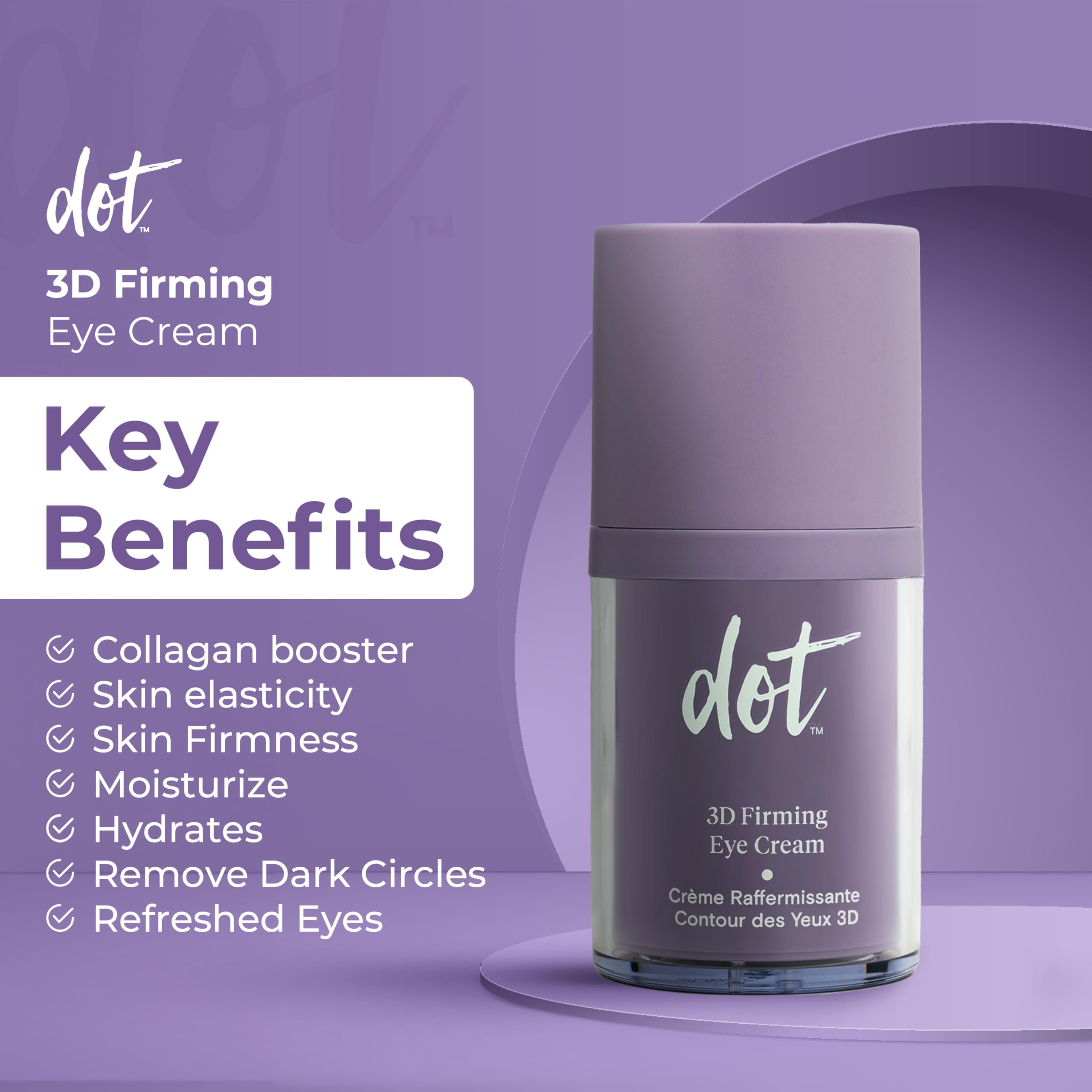 dot 3D firming Eye Cream, Hyaluronic Acid, Antioxidants with Feminage, Anti Wrinkle Cream, Lighten Dark Circles - Image 3