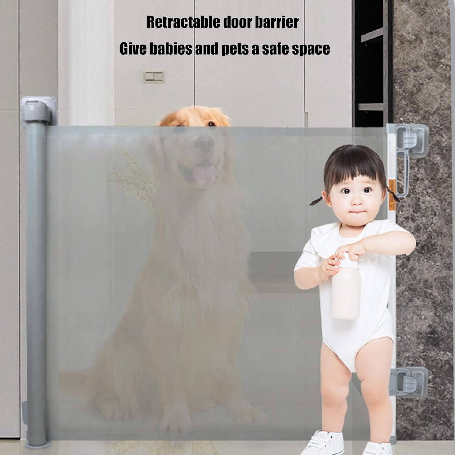 Adjustable Pet Gate for Dog Cats Expandable Up to 55 Inches Indoor Outdoor Barrier for Door Easy Installation ABS Pet Gate