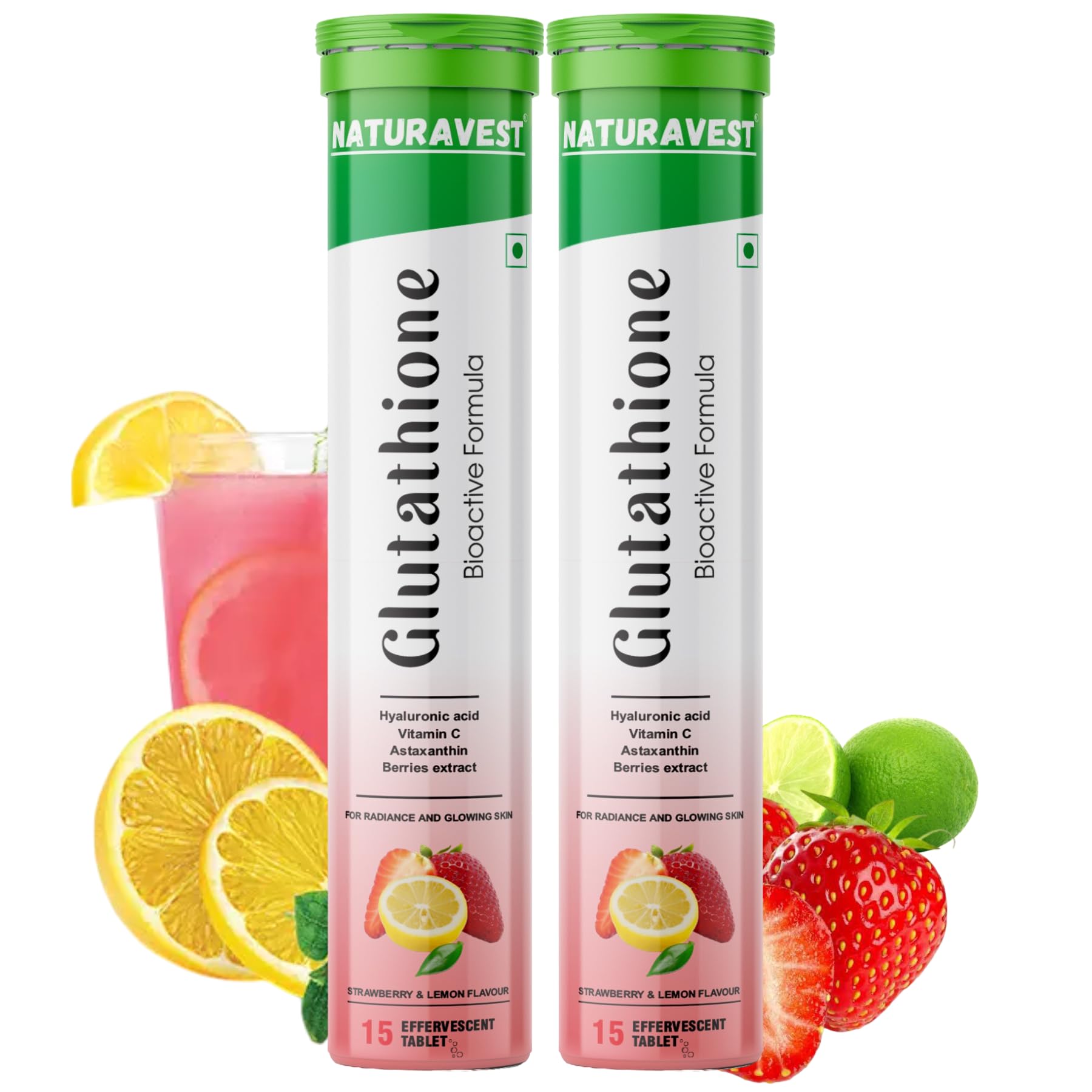 Glutathione 600 mg for skin whitening, For Pigmentations and Glowing Skin Powerhouse of Antioxidants with Bioactive Formula, (Strawberry & Lemon flavour) (30 tablets - Pack of 2)
