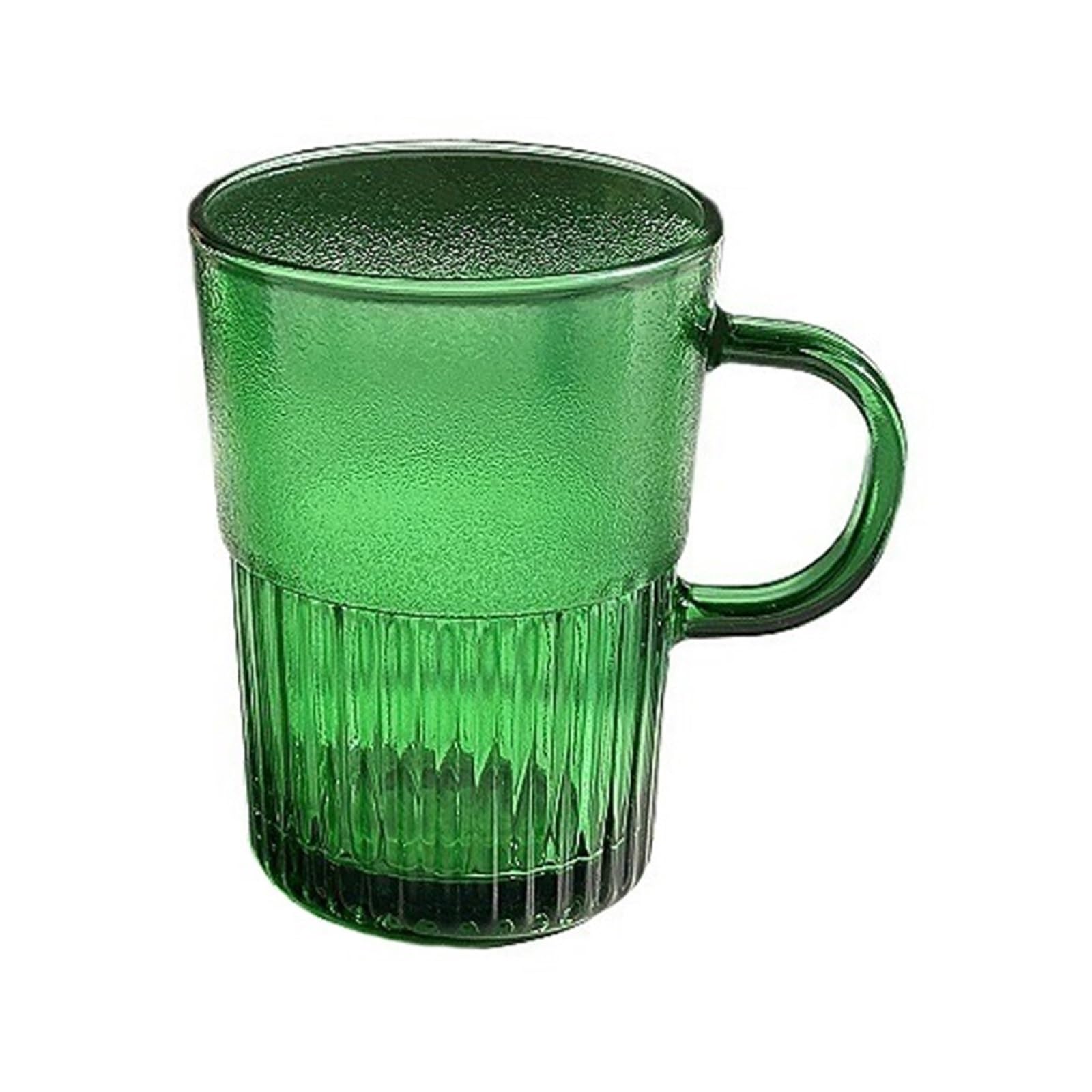 Taza de vidrio verde con asa para desayunos y meriendas en casa