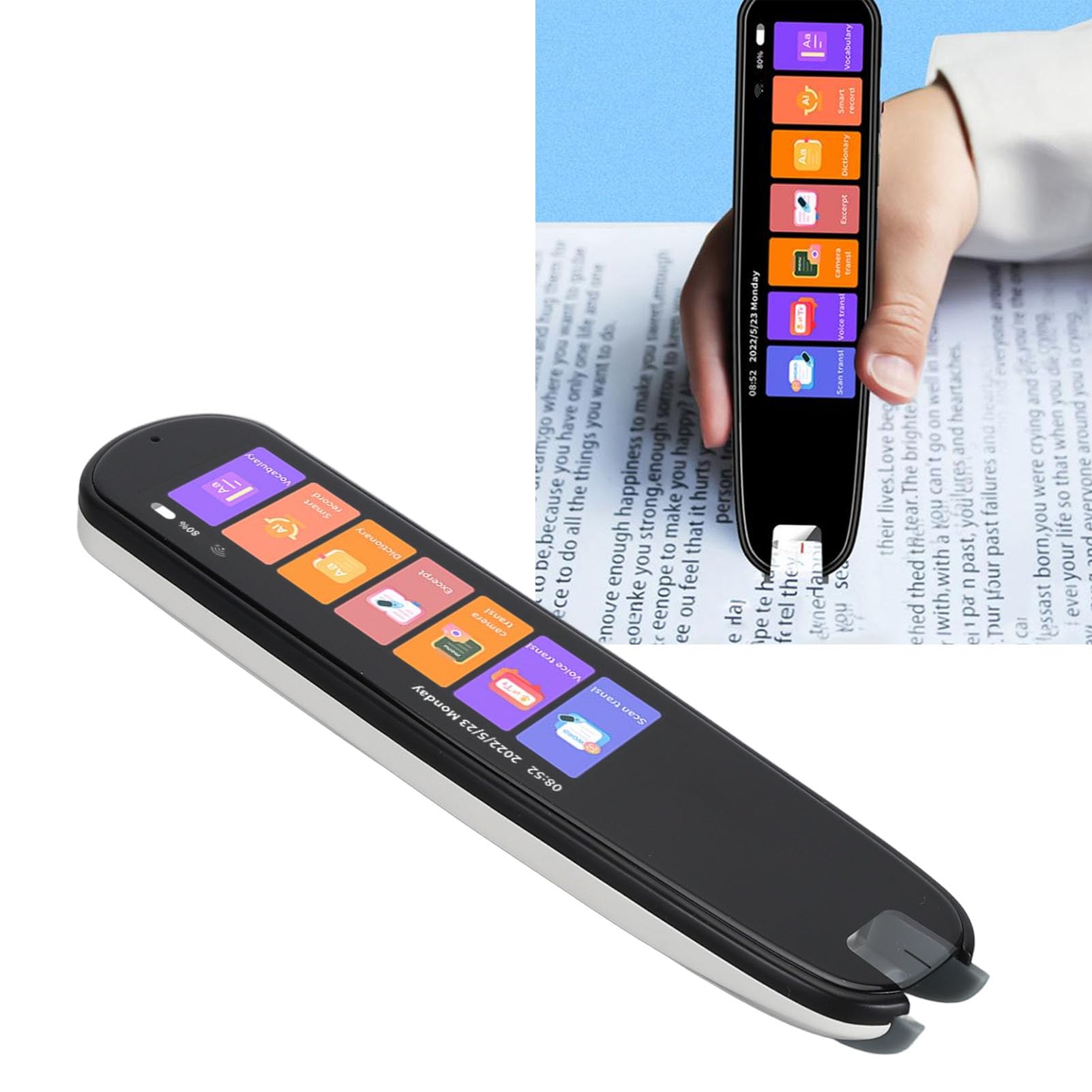 Traducteur de Langue Intelligent Appareil Traduction Vocale et Photo Portable compatible with 60 Langues pour Voyages d'Affaires Lecture Blanc
