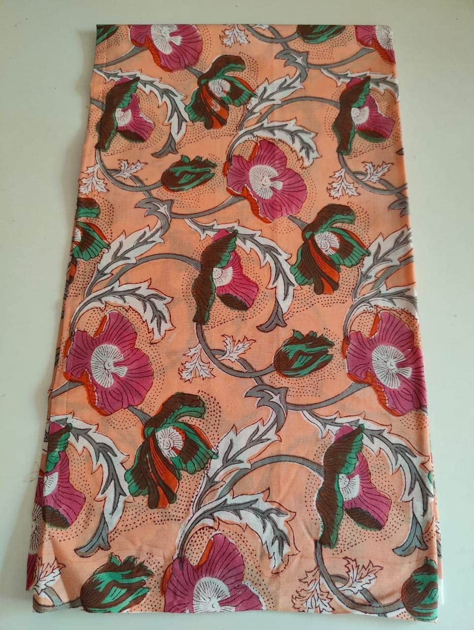 Fashionmart Floral Printed Cotton Fabric Cloth Hand Block Print Fabric Women Material Running Jaipuri Hand Block Printed Women Dress Material Kurtis Natural 44" Inches Width 2.5 Meter (Pattern 16) 3