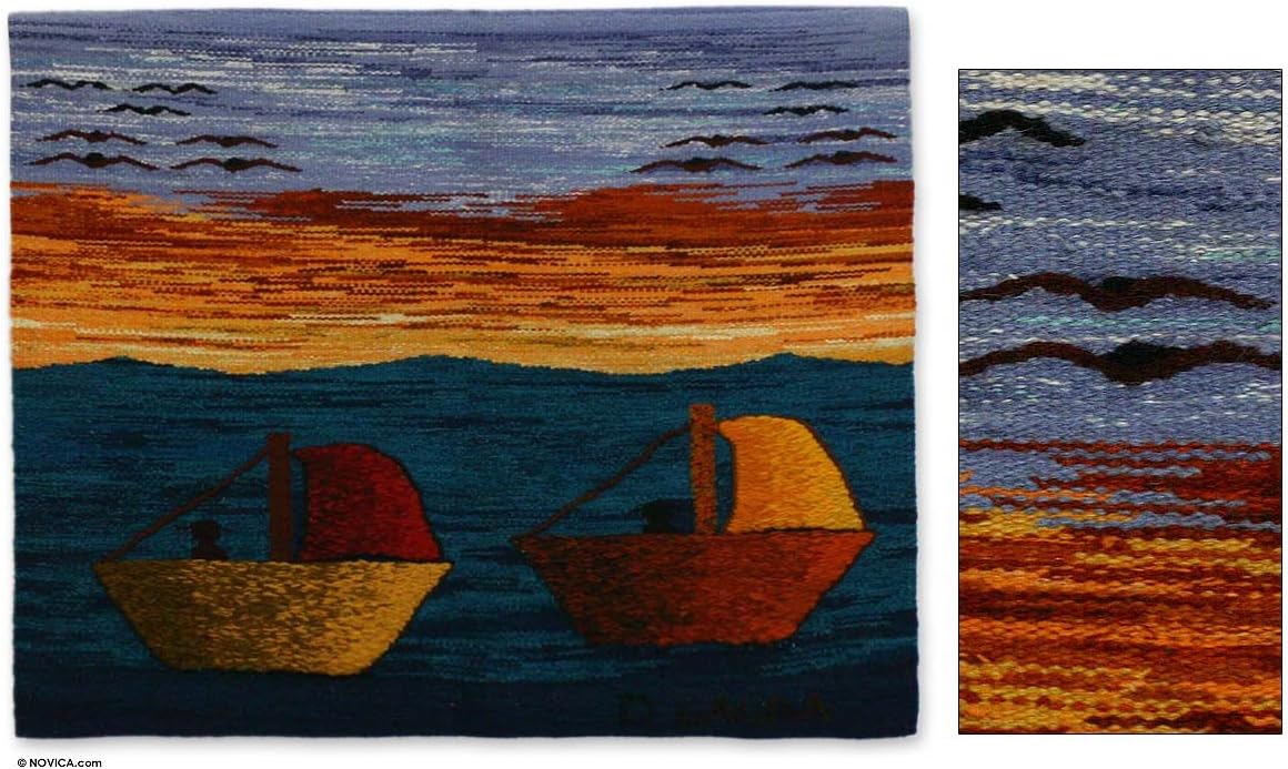 NOVICA Large Wool Decorative Tapestry, Blue, Peruvian Coast', 5.00" x 31.50"