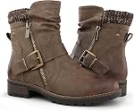 Hawkwell Women's Combat Boots Side Zipper Buckle Fashion Ankle Booties