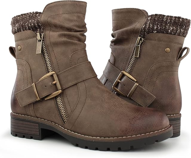 Hawkwell Combat Bottes Zipper côté Buckle Fashion Ankle Bottes pour femme