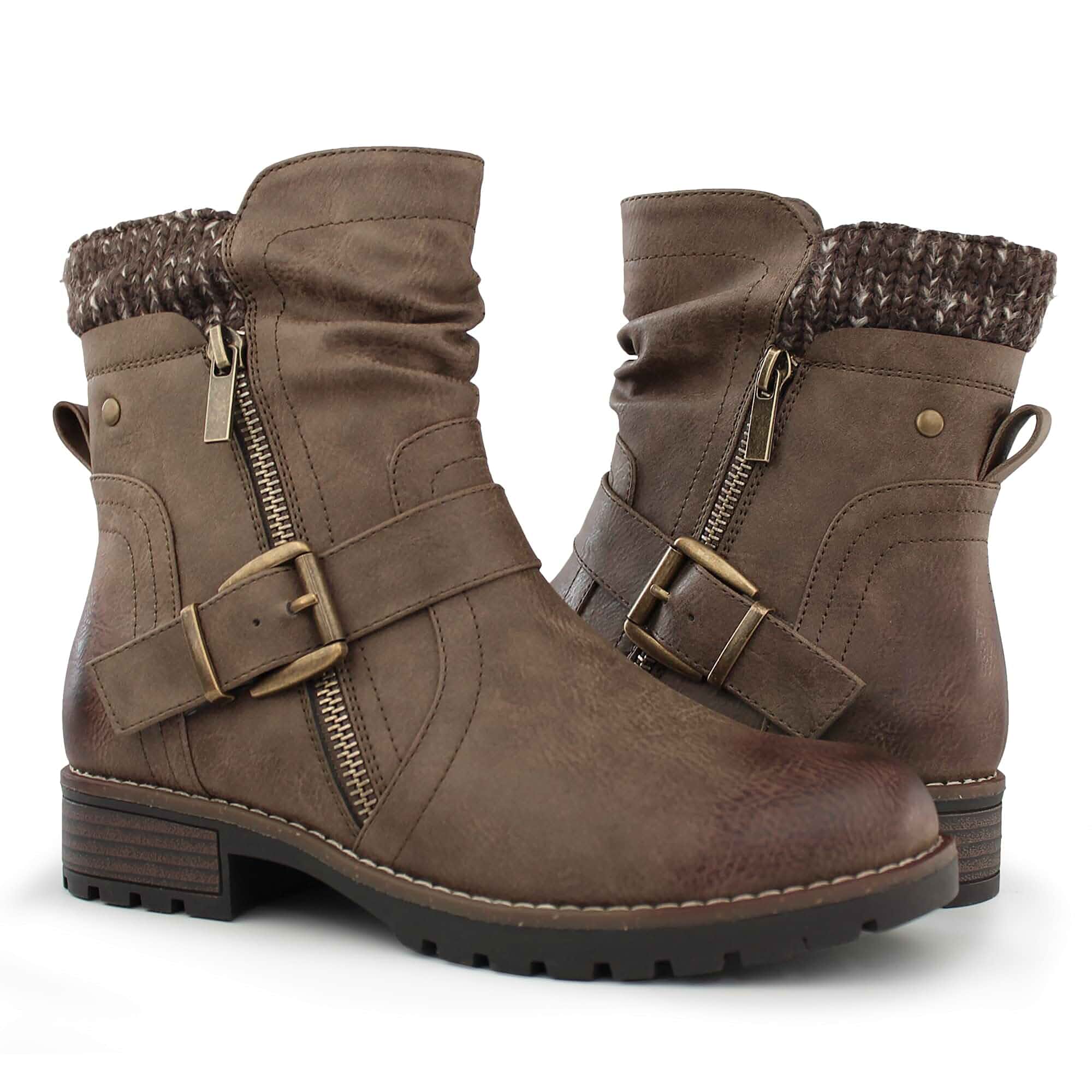 Hawkwell Women's Combat Boots Fashion Side Zipper Buckle Ankle Booties