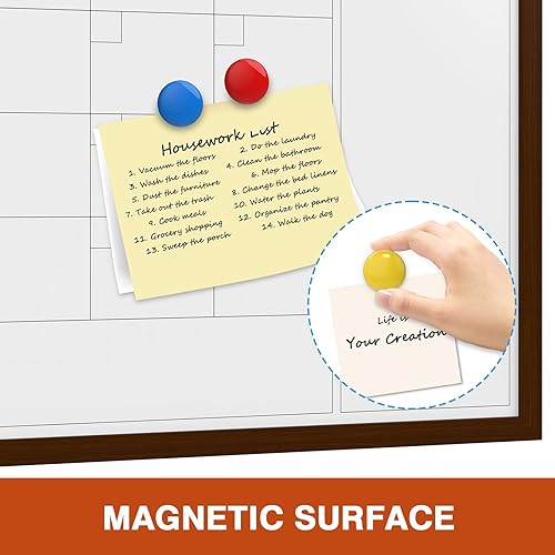 Miniatura 3 de Comix Calendario de borrado en seco para pared, pizarra blanca magnética de borrado en seco con marco de madera marrón, 36 x 24 pulgadas, tablero