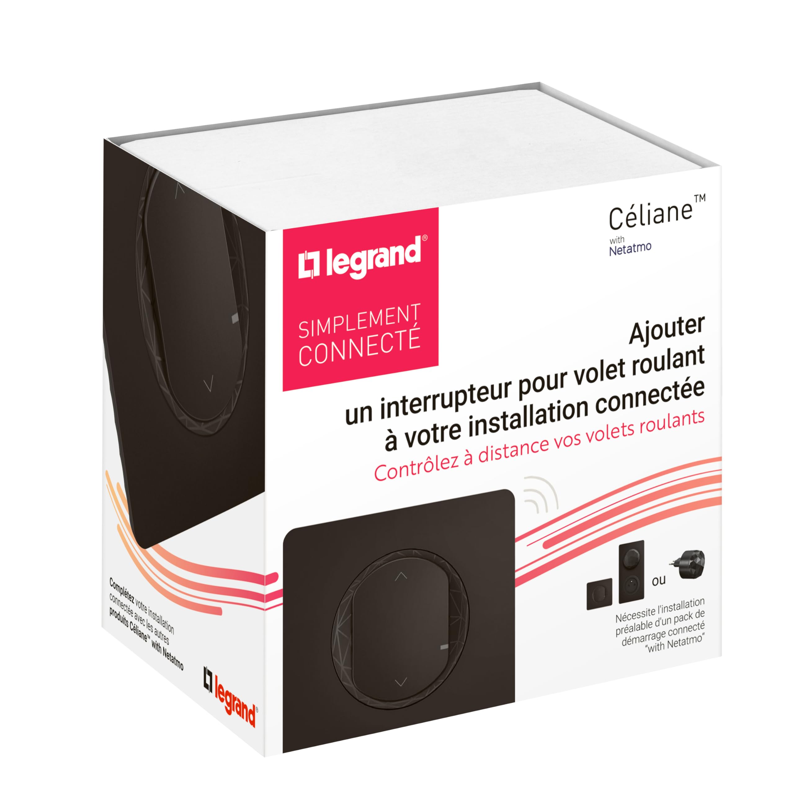 LEGRAND | Interrupteur Connecté Pour Volets Roulants, Céliane With Netatmo, Commande Manuelle Et À Distance, Compatible Avec Assistants Vocaux, Finition Noir Avec Plaque Noir Mat