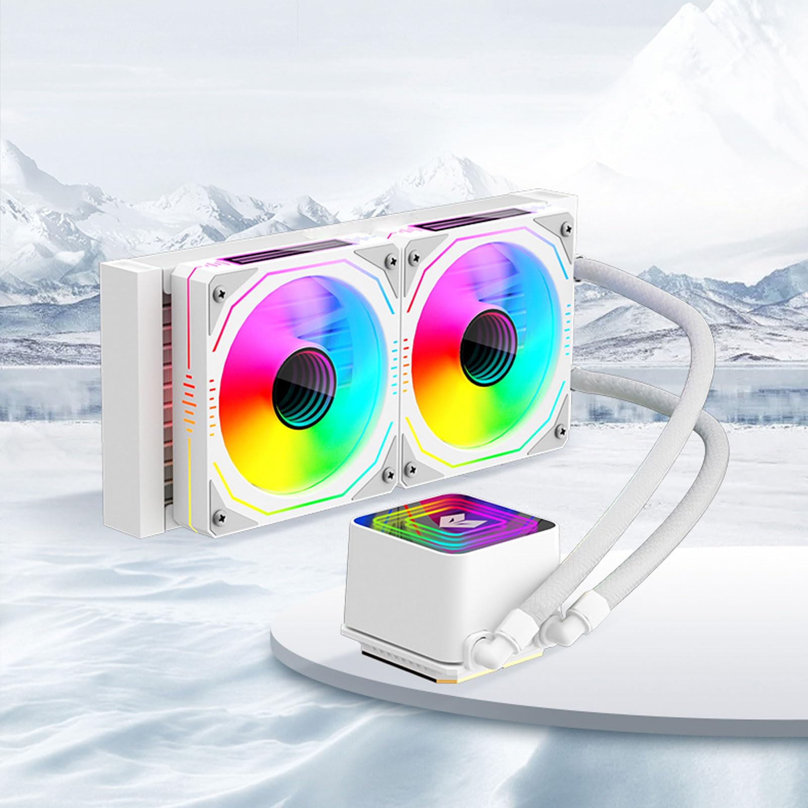 XUMIUZIY Chłodnica Cieczy Procesora 240 Mm |Zamknięta Pętla ARGB AIO dla AM4 AM5 2,2-calowy Wyświetlacz LCD (WHITE)