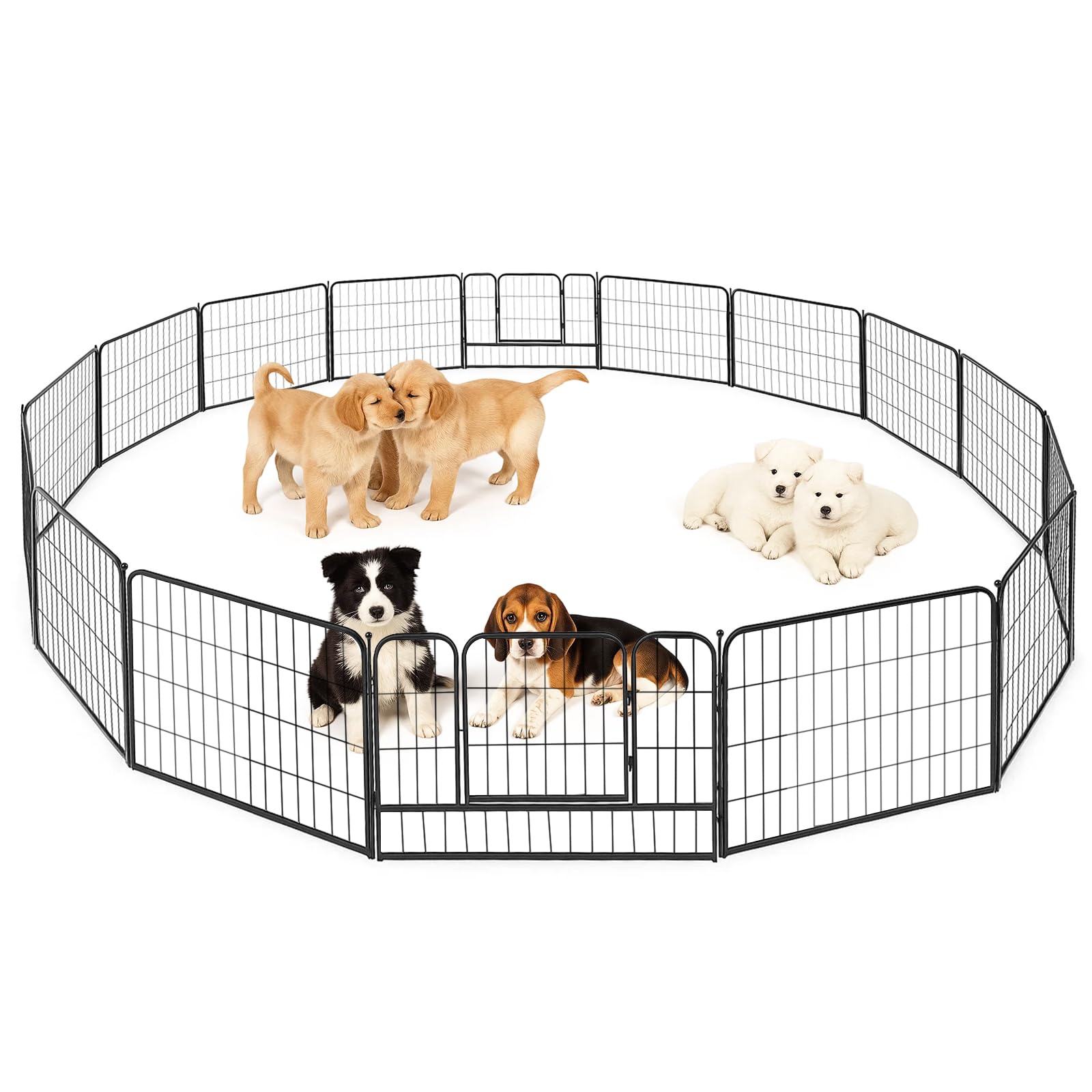 Welpenauslauf Hundelaufstall mit Einhand-Sicherheitsschloss, stabiles Hundegitter für Welpen & Hunde, modularer Hundelaufstall für Innen & Außen, schnell aufbaubar & faltbar (8PCS+80CM)