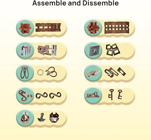 Miniatura 2 de ActPo Rompecabezas de 9 piezas de regalo a granel para niños, adolescentes y adultos retro de madera y metal desbloqueo de cerebro juguetes de