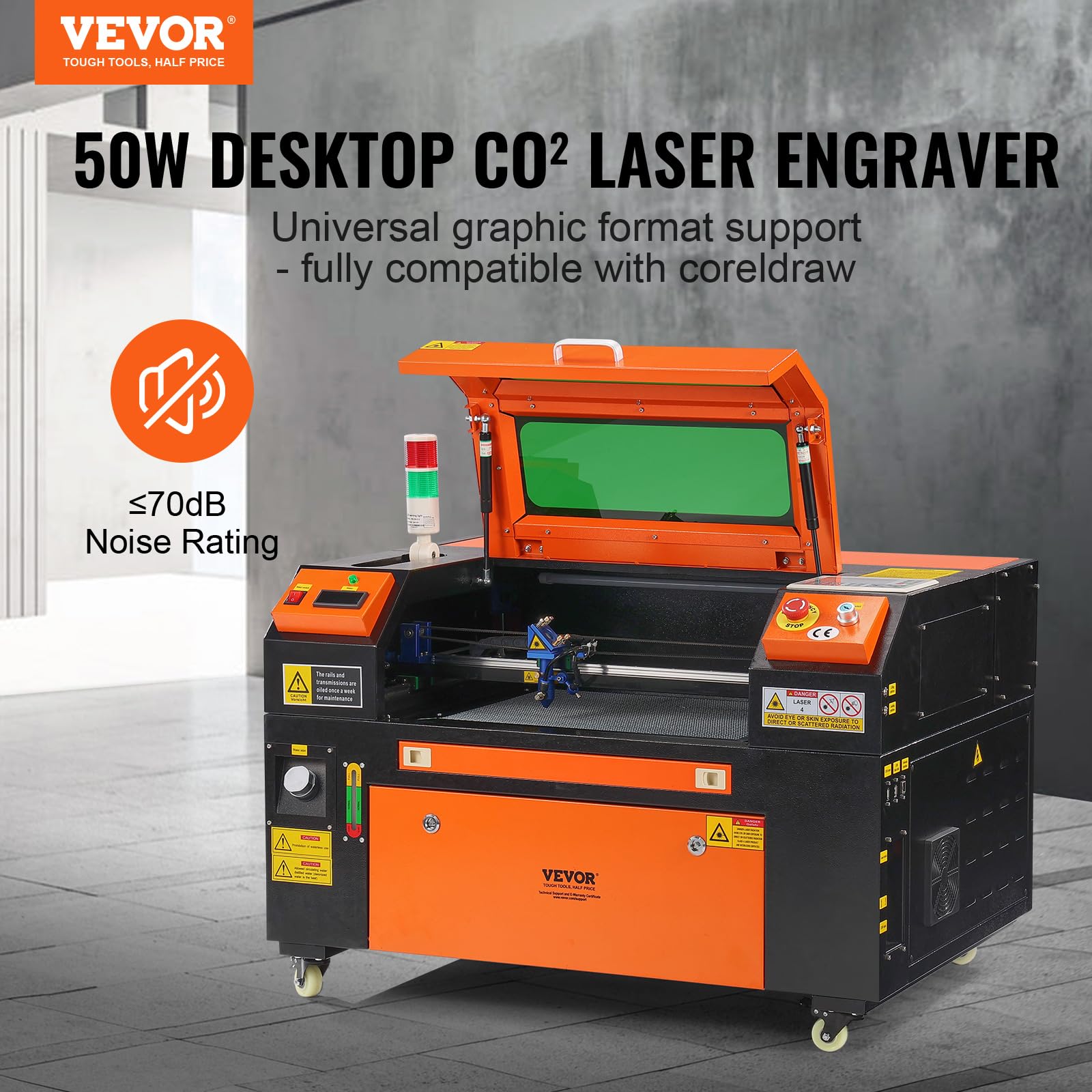 VEVOR Grabador Láser de CO2 50 W, 30 x 50 cm, 19,7 IPS, Máquina Grabadora Láser Asistencia de Aire Bidireccional Compatible con LightBurn, CorelDRAW, AutoCAD, Windows, Mac OS, Linux, para Acrílico
