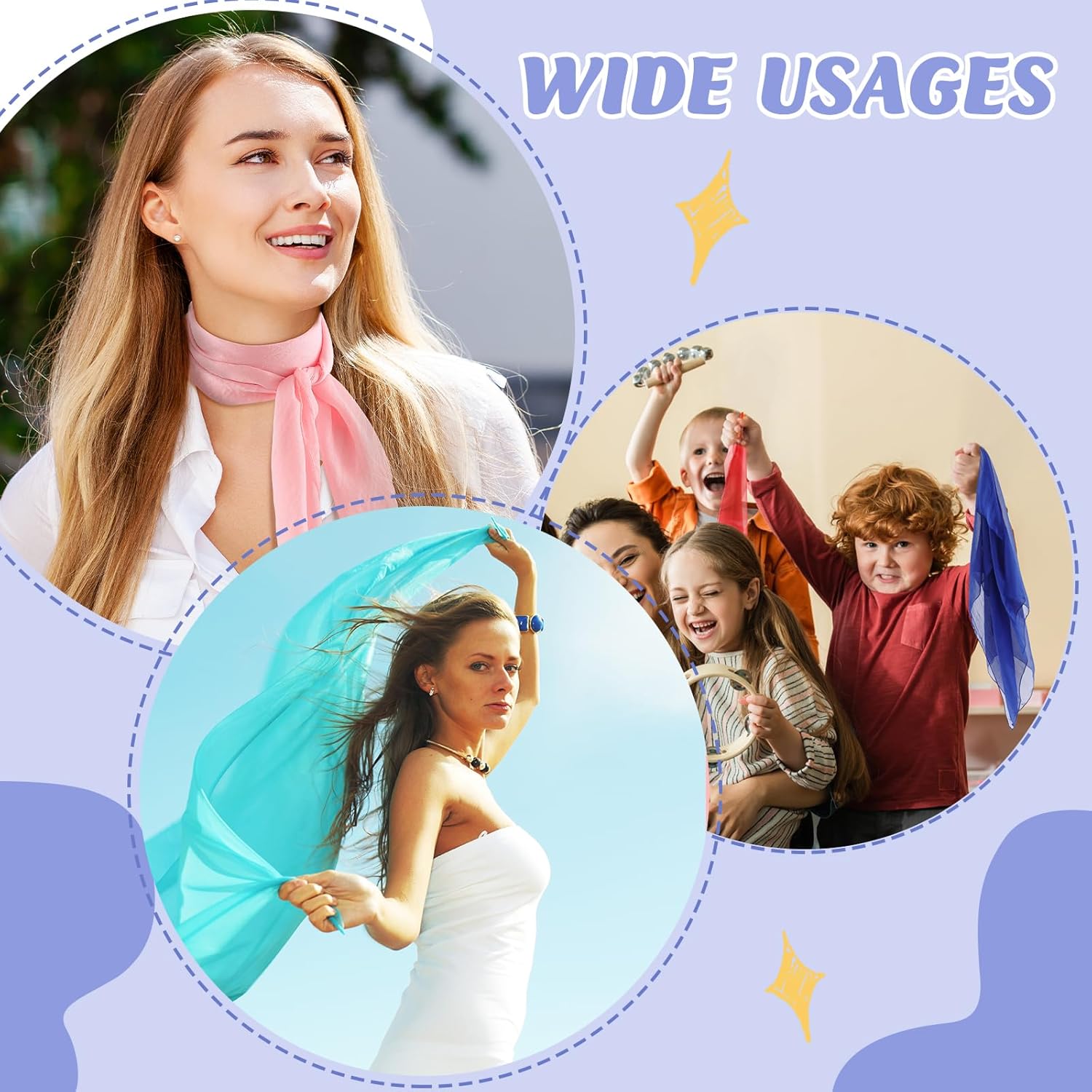 Breling 12 Pcs Large Chiffon Play Scarves Bulk 35 x 35 Inch Square Dance Juggling Scarves Soft Colorful for Music Movement Juggling Performance Magic Trick Props Accessories, 12 Colors - Image 6