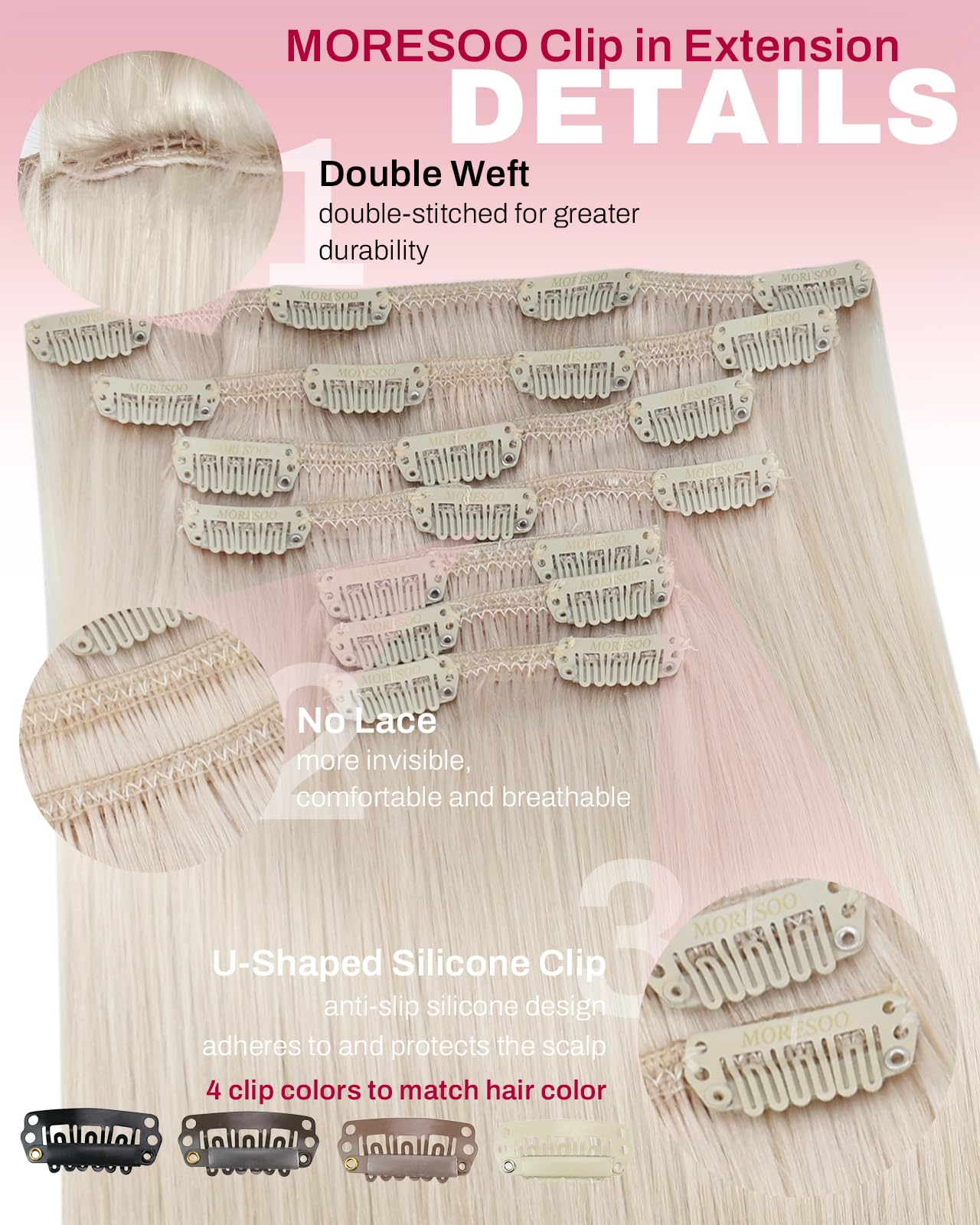 Moresoo Clip in Hair Extensions Real Human Hair Balayage Medium Brown and Blonde Real Hair Extensions Clip in Human Hair for Women Full Head 22 Inch 7pcs/120g #4/6/613 — view 69