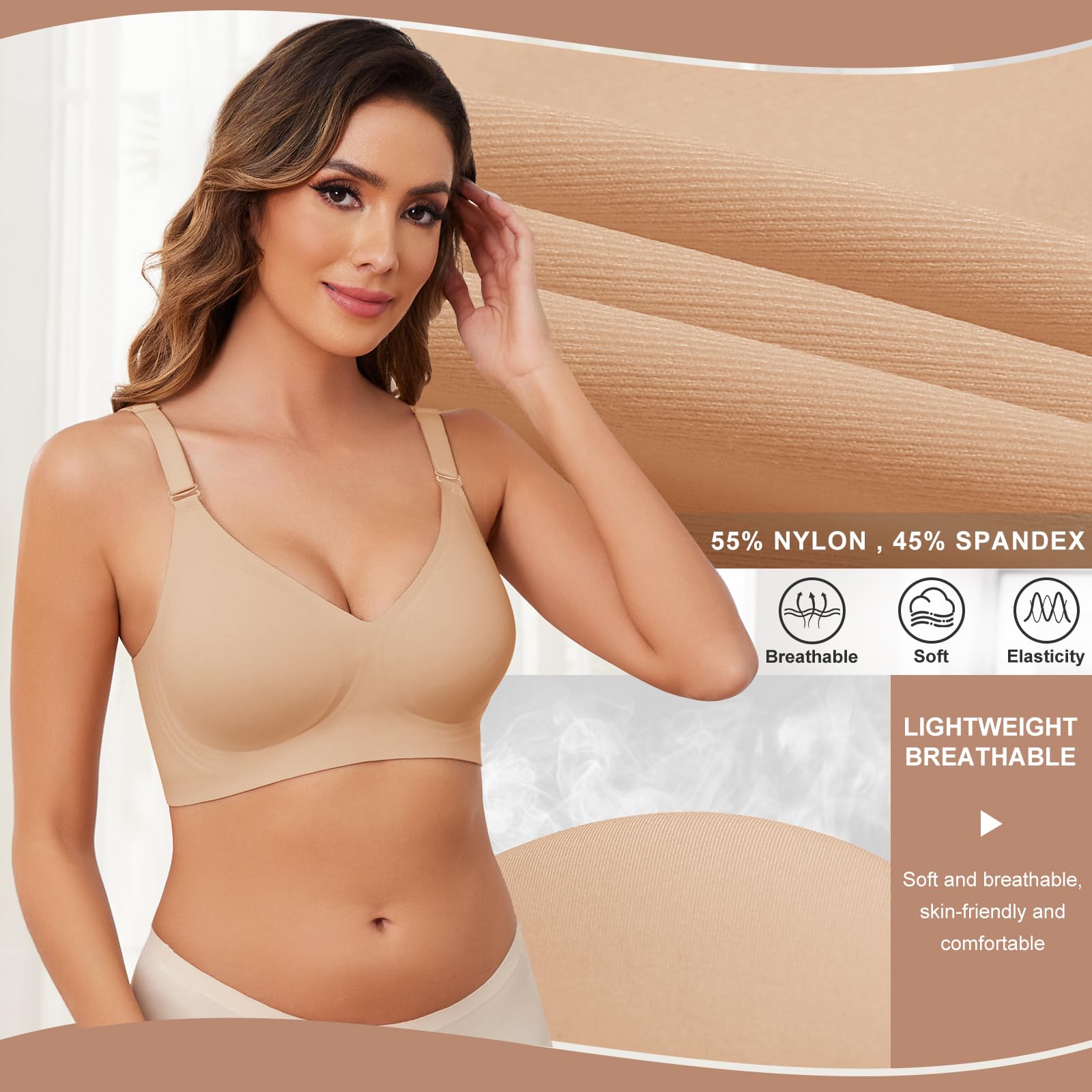 Lonya Donna Reggiseno Senza Ferretto Reggiseni Senza Cuciture Push Up Comodo Reggiseno Imbottito Cinghie Regolabili