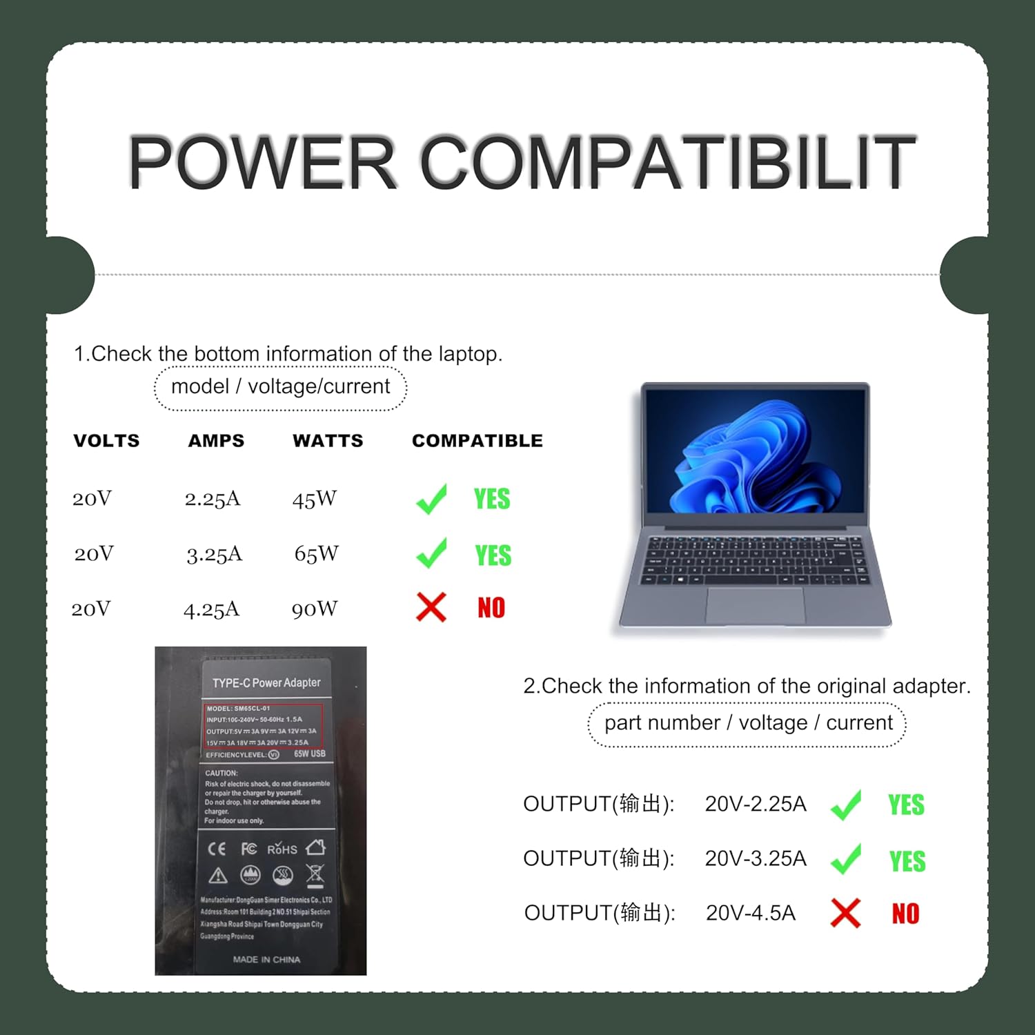 65W 60W USB-C Compatible with Dell Laptop Charger, Replacement for Dell Latitude 5420 5520 7420 5320 5530 5540 3440 5430 5440 XPS 13 Chromebook 3100 Type c Computer Charger