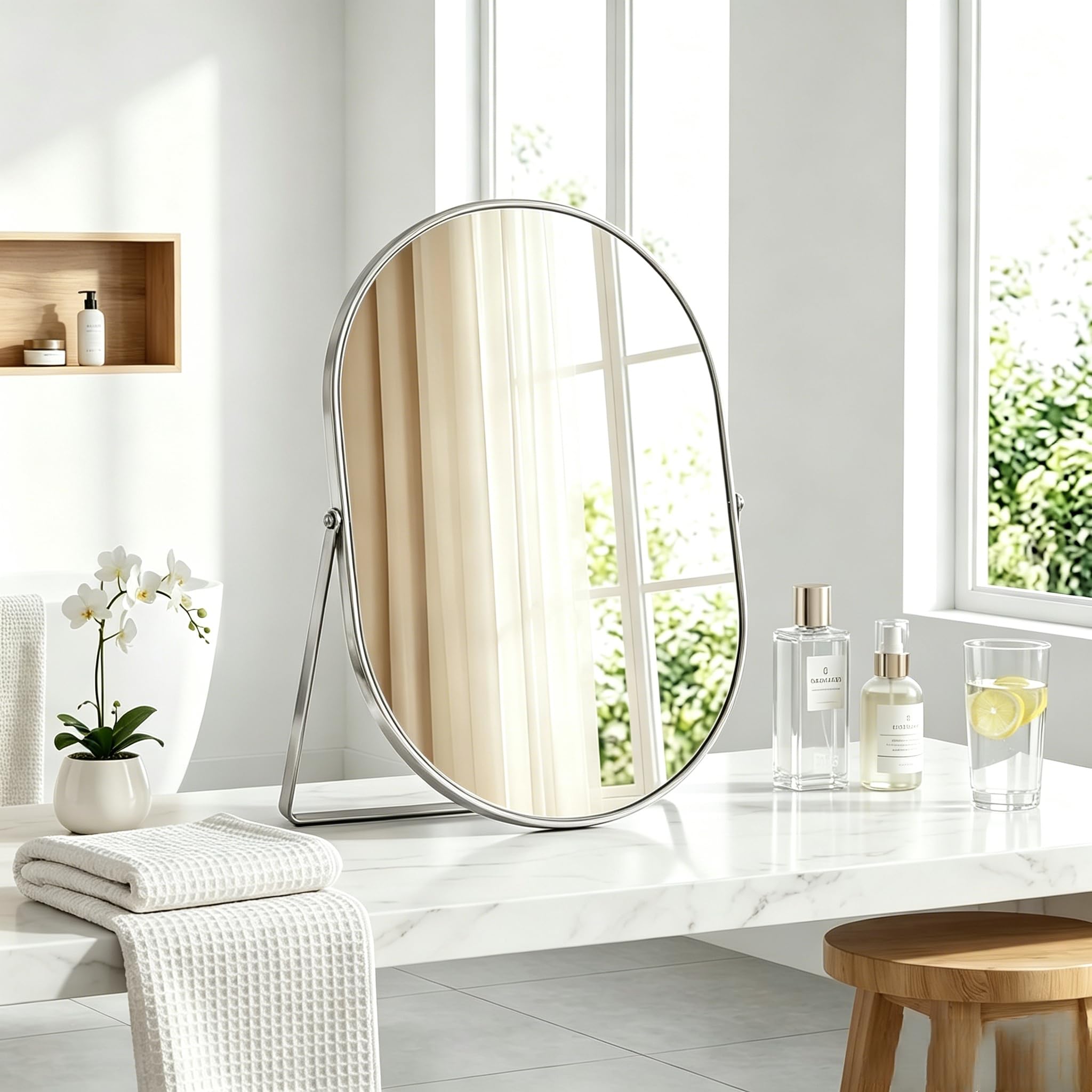 HQAYHSZD Metal Frame Oval Vanity Mirror, Silver