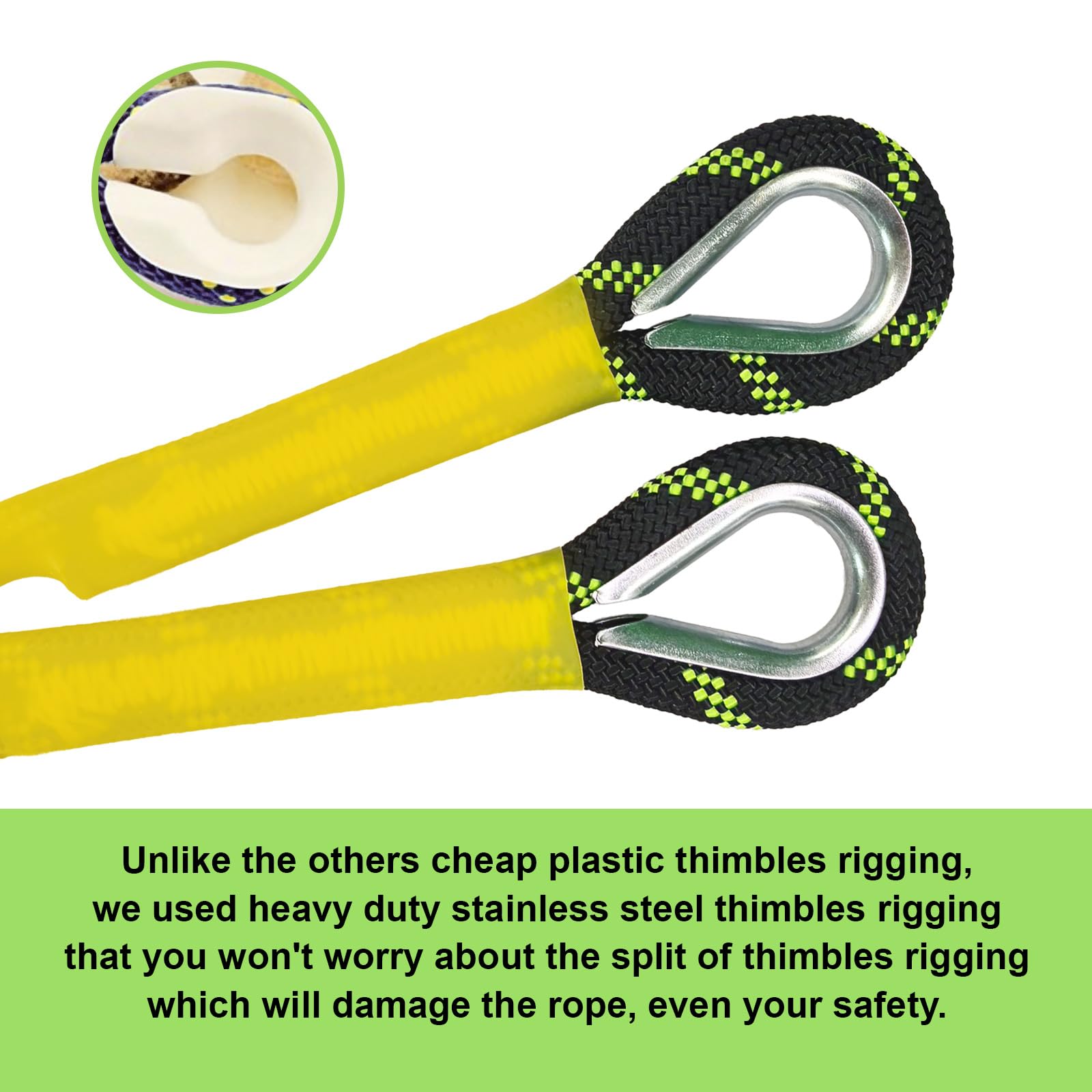 20m Corda Statica da Arrampicata 8mm con 2 Moschettone, UIAA | nylon ad alta resistenza, anti-abrasione, anti-UV, nero fluorescente, per alpinismo, soccorso e Campeggio