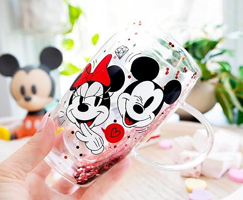 Miniatura 5 de Taza de cristal de confeti de Mickey y Minnie con corazones y diamantes de Disney, capacidad para 15 onzas