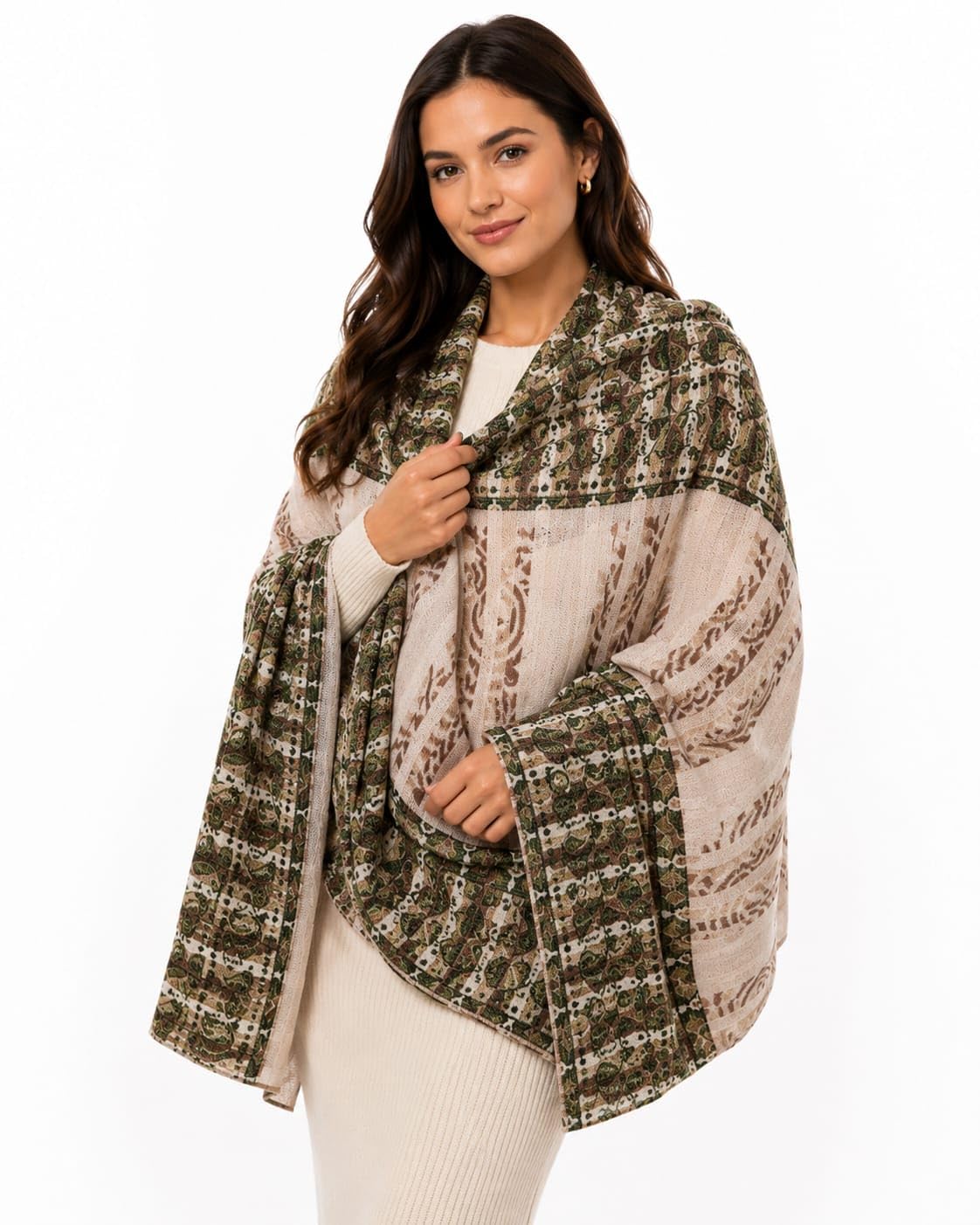 Women's Ethnic Wool Shawl | Elegant Winter Shawl | Multicolor Woven Pattern, Warm Winter Wrap, Designer Traditional Stole for Saree, Suit & Party-image-35