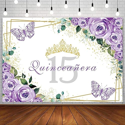 SENDY Telón de fondo de quinceañera de 8 x 6 pies con membrillo de 15 años, suministros de decoración de fiesta de cumpleaños para niña, princesa,