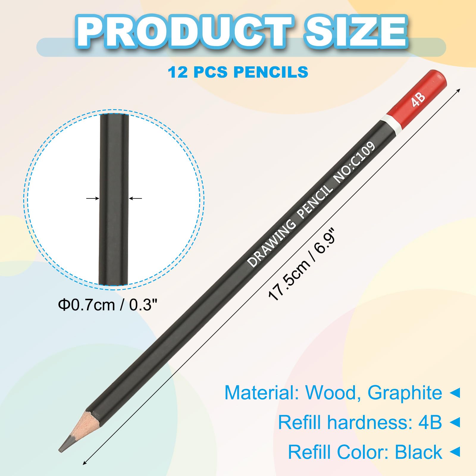 PATIKIL 4B Drawing Pencils, 12PCS Sketch Pencils for Drawing Art, Classroom, Office - Image 2