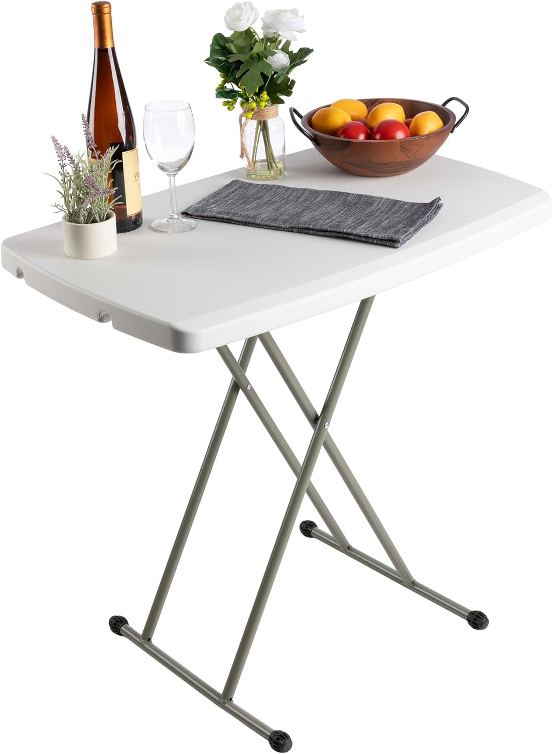 Lavish Home Portable Folding Table - 2.5 Foot Indoor/Outdoor Portable Lightweight Small Table with Adjustable Height - TV Tray for Laptop, Cards, Camping, Crafting, Party (White)