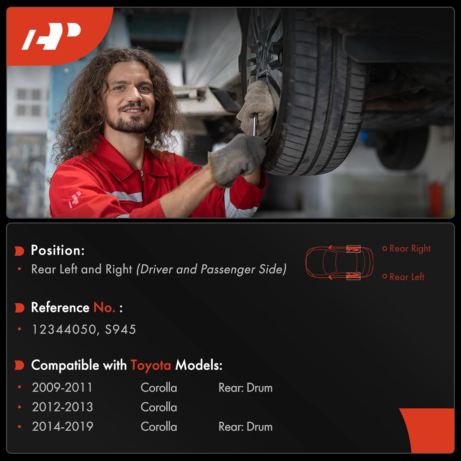 A-Premium 11.18 inch (284mm) Rear Brake Drums + Ceramic Shoes Set Compatible with Select Toyota Models - Corolla 2009-2019, 6-PC Set