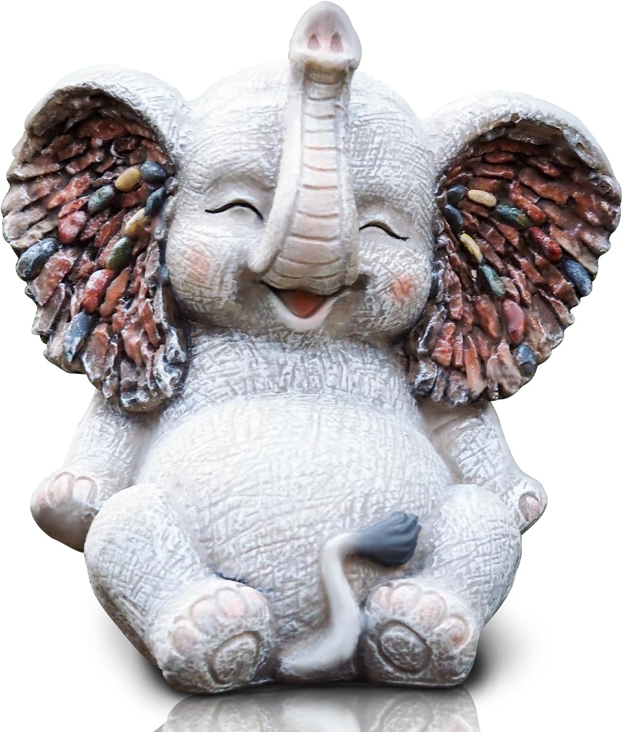 Elephant Decor, Indoor Outdoor Decors, Art Decoration in Home Patio Lawn Yard Garden Bedroom Living Room, Cute Fairy Sculptures Ornament for Women Mom Grandma Gift for Day (L)