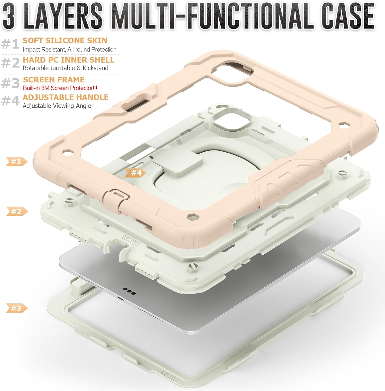 SCSVPN Case for iPad Pro 13 inch M5 2025/M4 2024 with Screen Protector - Pencil Holder - 360° Rotating Stand/Handle - Shoulder Strap, Full Body Shockproof Protective Silicone Kids Cover (Rose Gold)