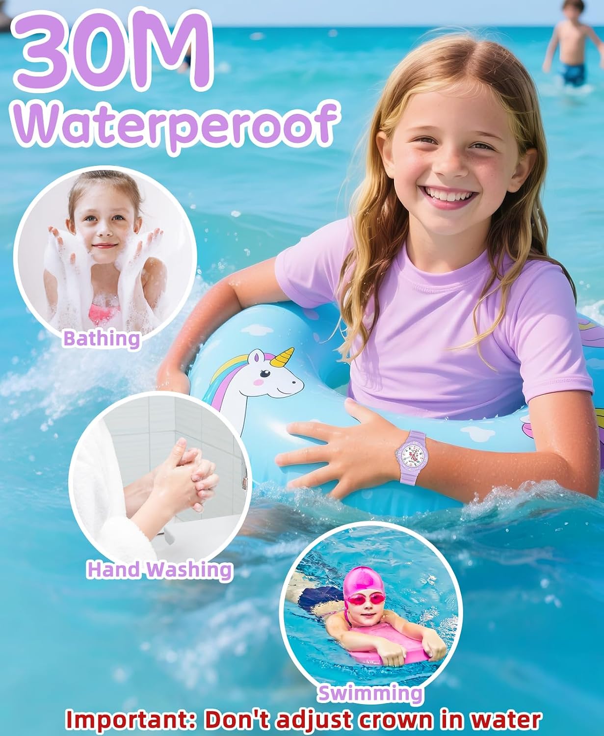 Kids Analog Watches for Girls Boys Watches with Soft Band Learning Time 50M Waterproof Children Watch Easy to Read for Ages 4-12 Kids Gift
