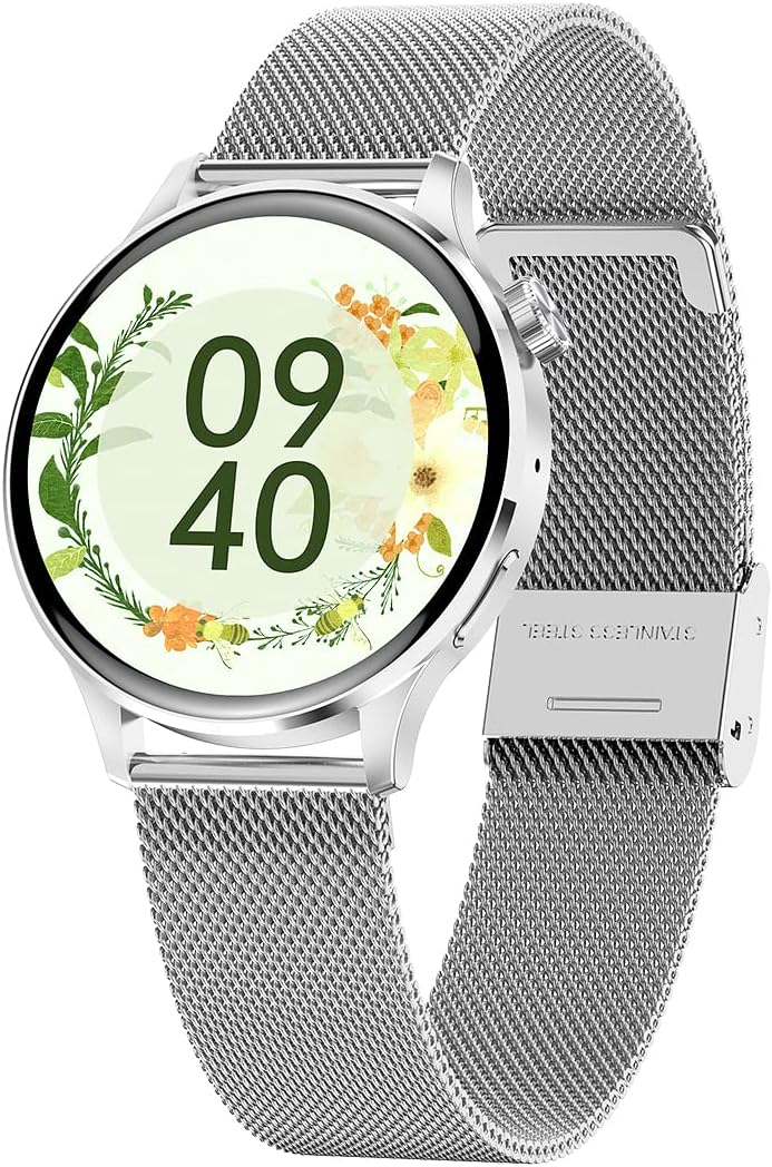 HANDA Smart Watch for Women, Fitness Tracker Smartwatch with Heart Rate Blood Pressure Sleep Monitor Bluetooth Call Pedometer IP67 Waterproof Activity Tracker for Android iOS (Silver Steel)