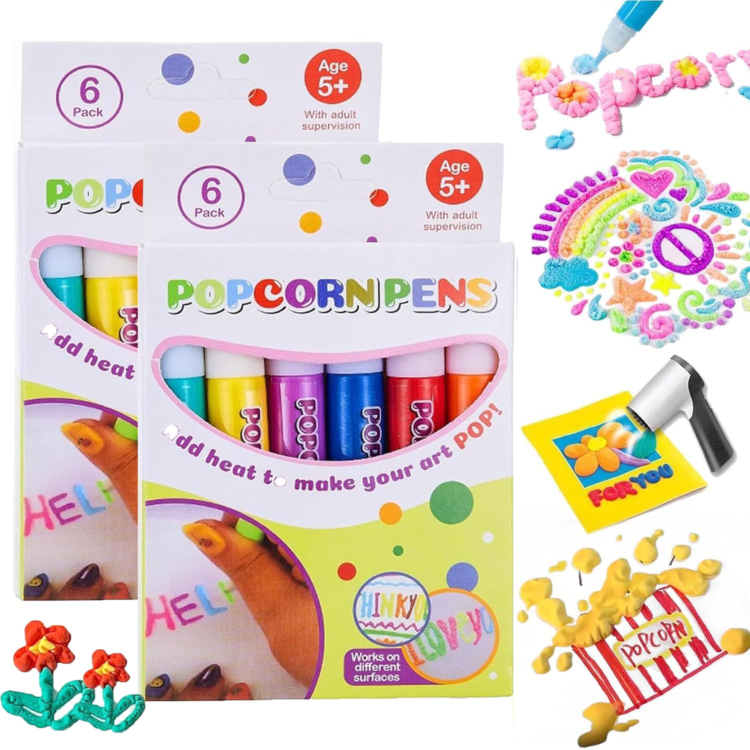 JYNKID 12PCS Magic Puffy Pens for Kids - DIY Bubble Popcorn Drawing Pens - 3D Art and Craft Pen Safe Colourful Pens for Greeting Cards, Birthday, and Stationery Decorating (A)