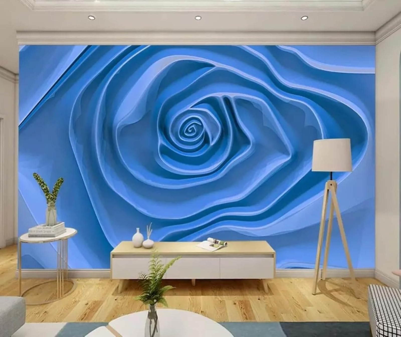 Mural bleu fleur paysage pour cacher un mur blanc terne