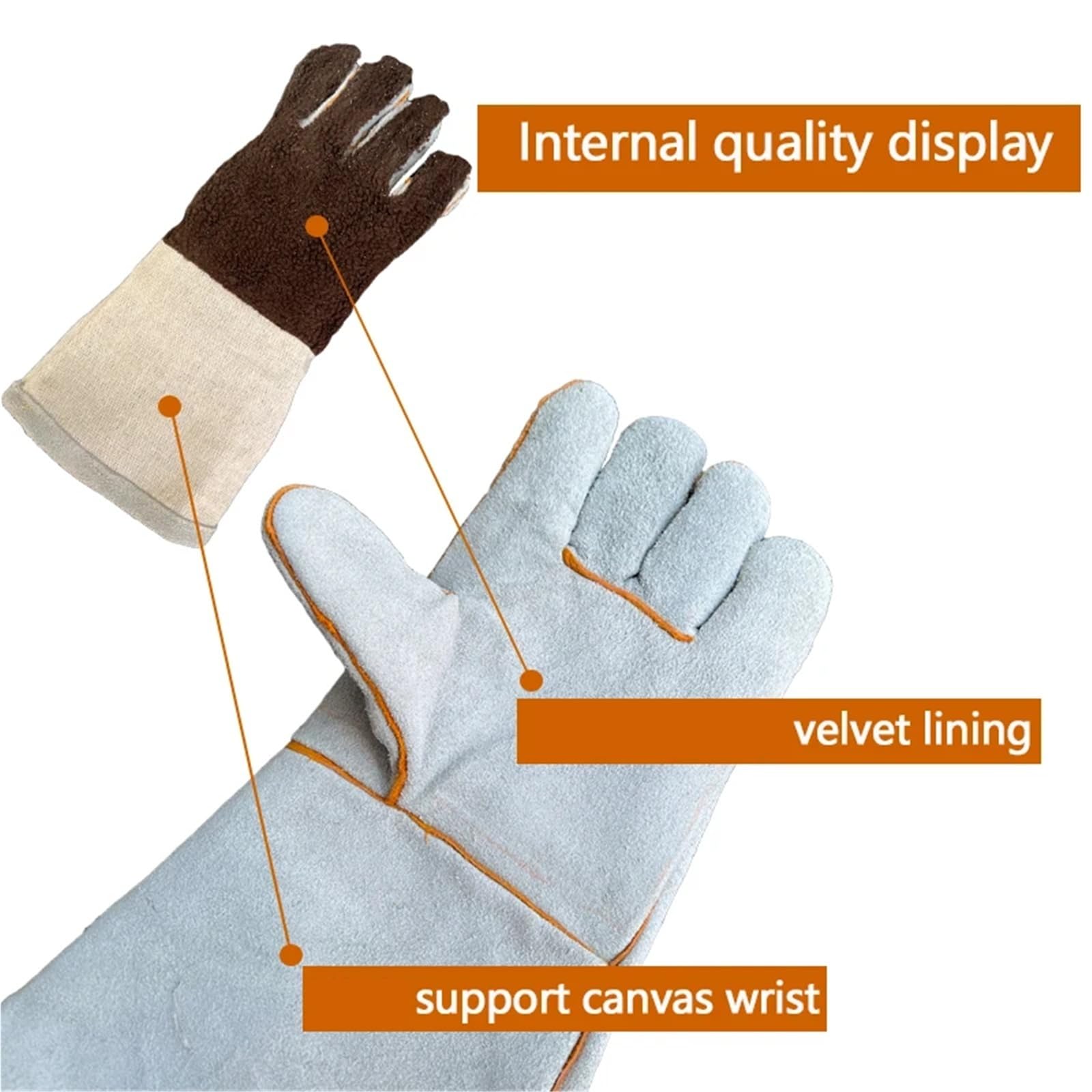 Compatible con guantes de trabajo largos de cuero de vaca, guantes de soldadura antideslizantes resistentes al fuego for uso de seguridad Industrial de hombres(Yellow)