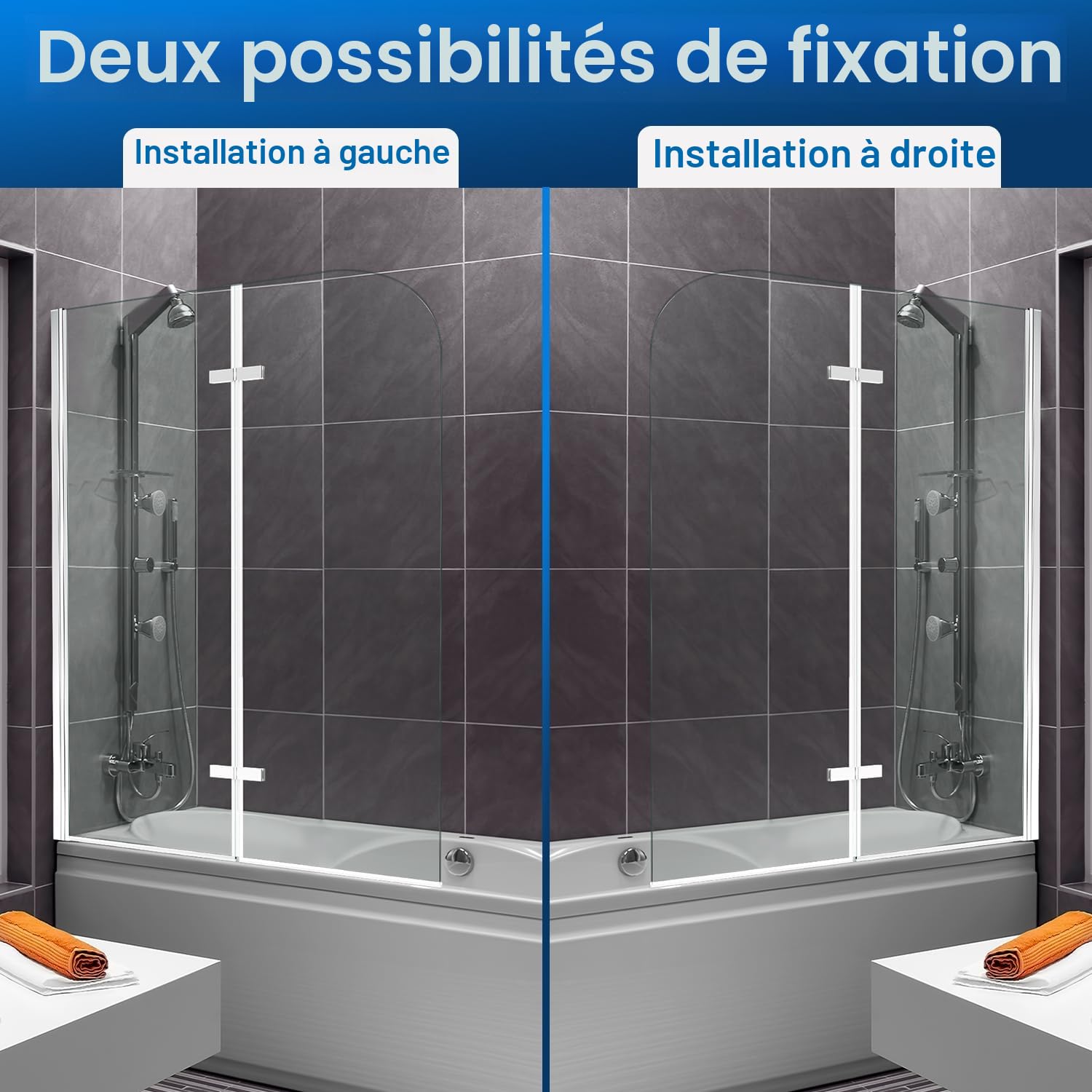 Daromigo Paroi de douche pour baignoire, 100 x 140 cm, 2 volets, pliable, avec verre de sécurité monobloc de 6 mm, couleur : argent transparent