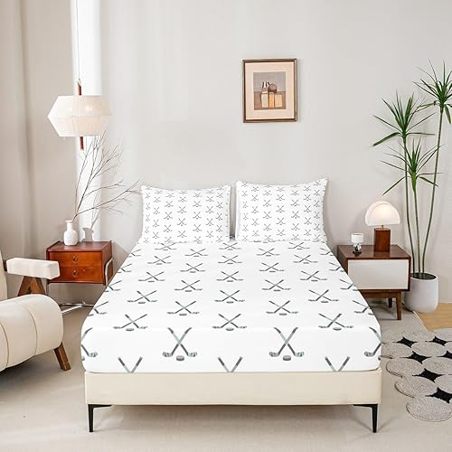 Miniatura 5 de Feelyou Juego de sábanas de juego de discos de hielo para niñas y niños, juego de ropa de cama de hockey sobre hielo para jugadores deportivos,