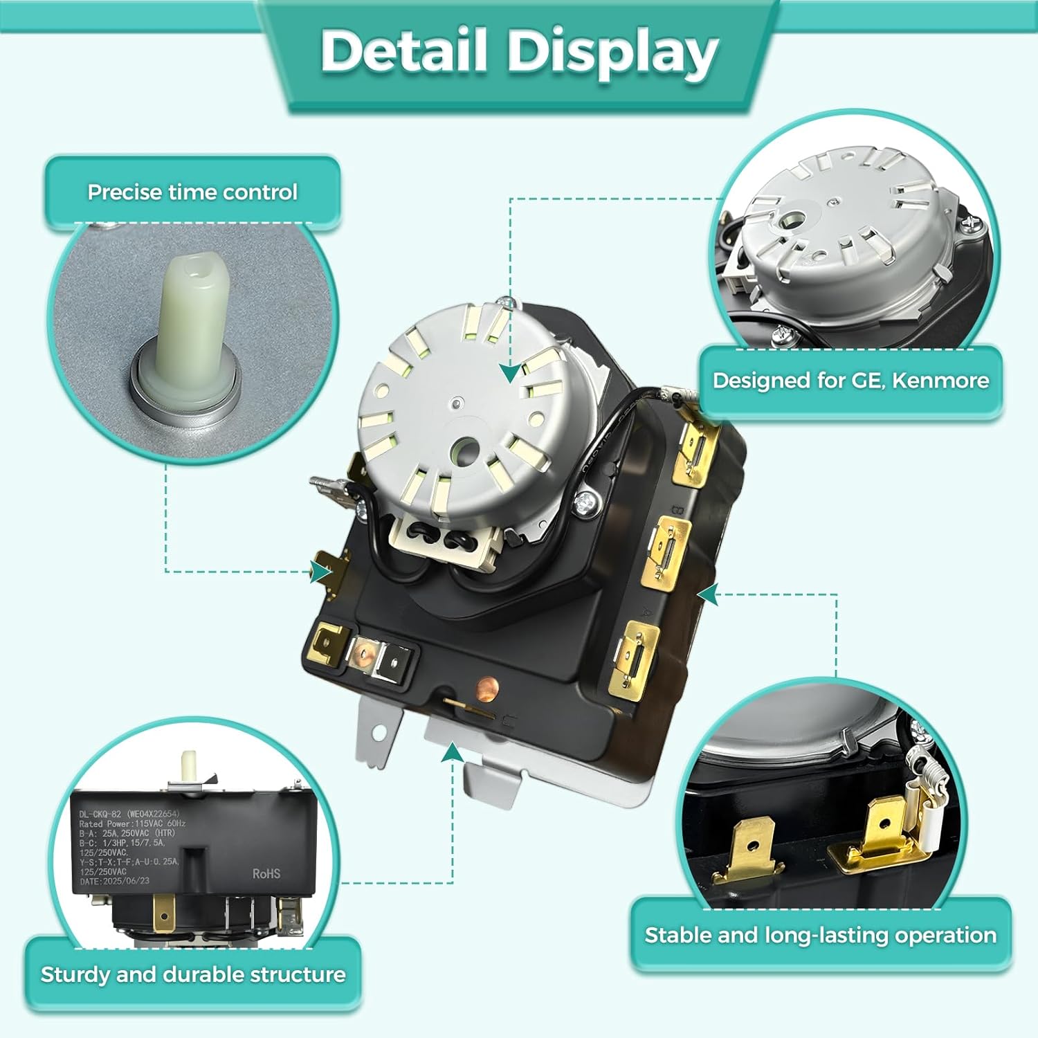 Upgraded WE04X22654 Dryer Timer Compatible with GE Kenmore, Replacement Part WE4M521 4248297 AP5983860 PS11721520 EAP11721520 234D1296P017 TMD1TM26