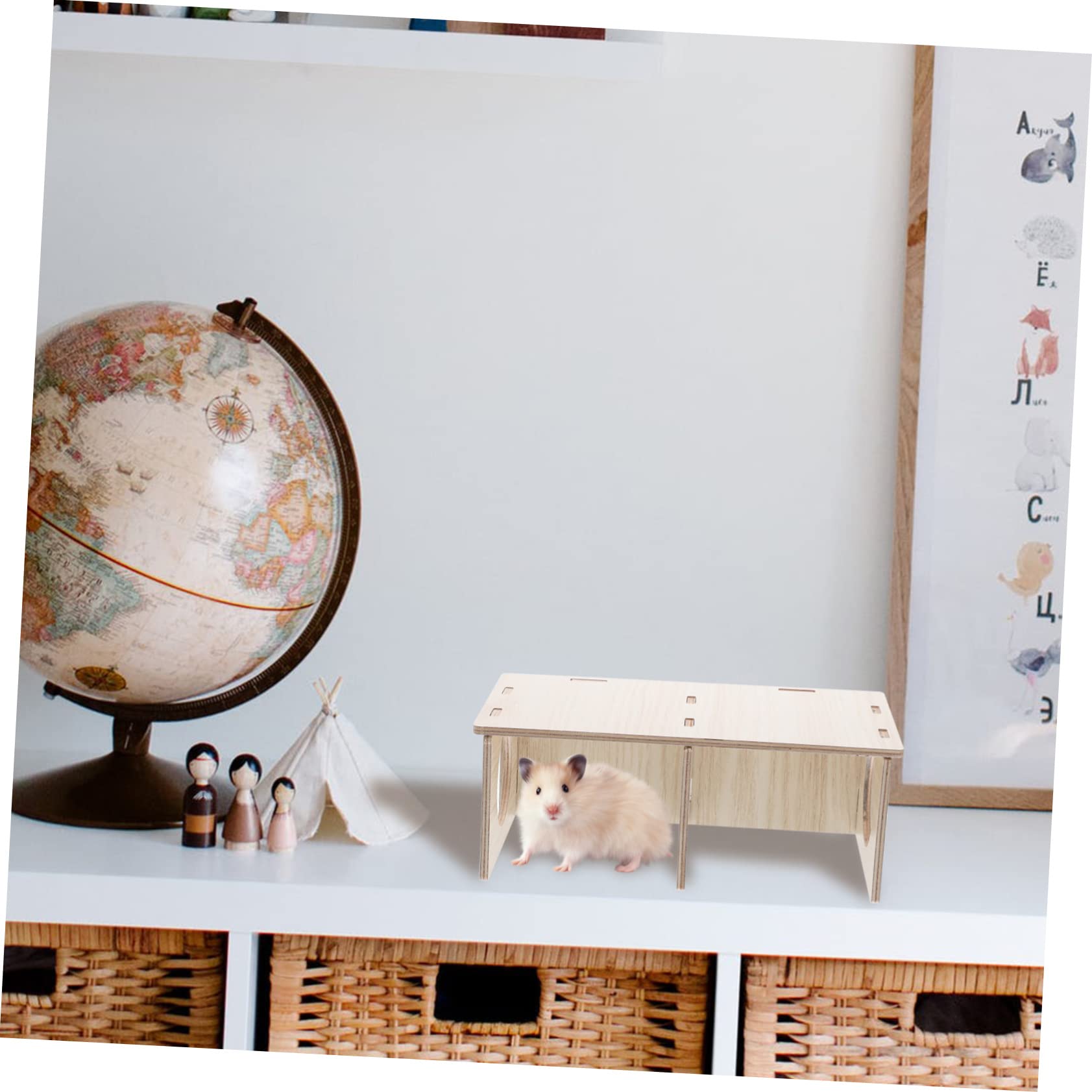 Happyyami Holzhütte für Meerschweinchen mit Zwei Räumen und Sichtfenster
