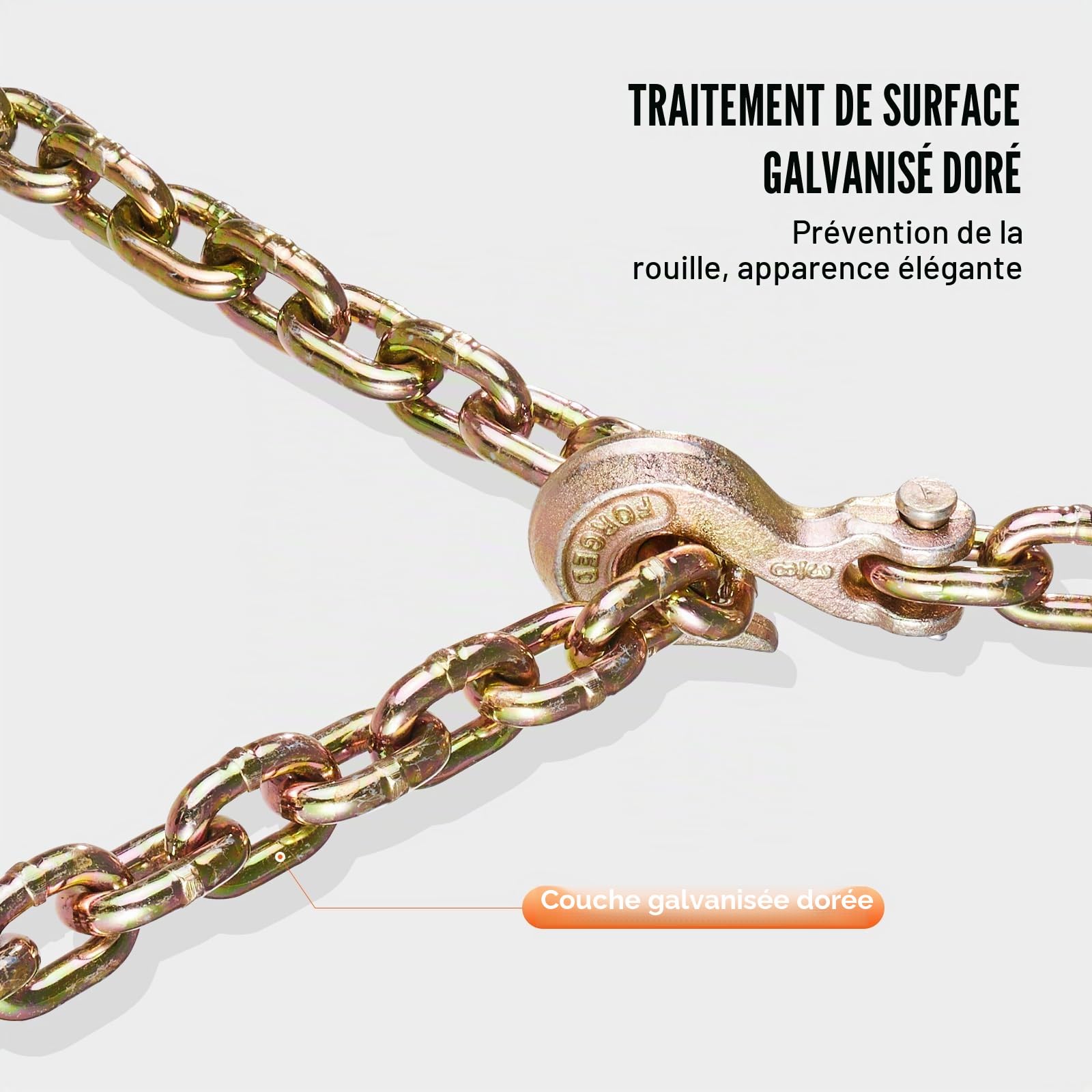 VEVOR Chaîne de Reliure de Remorquage avec Crochets à Chape, Chaine de Transport G80 10 mm x 316 cm, Chaîne d'Exploitation Forestière Capacité Charge 3,22 t, pour Attacher Équipements de Dépanneuse