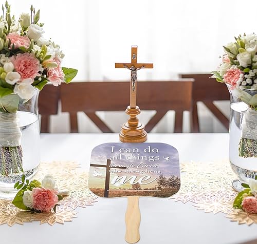 Miniatura 6 de Tradder 50 abanicos de papel grueso para iglesia cristiana, abanicos de mano religiosos con mango de madera, regalos religiosos, fanáticos de salón