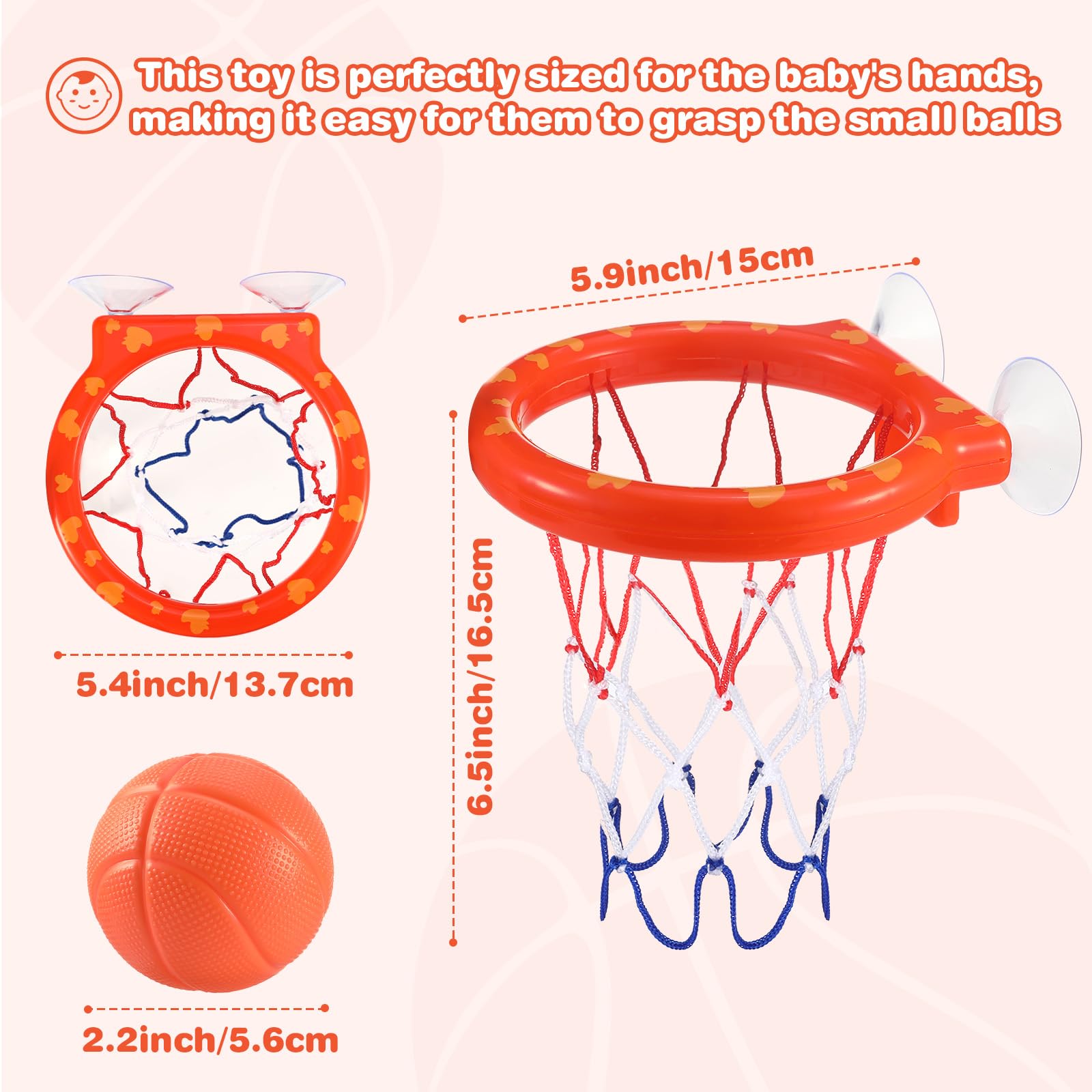 Jouet De Bain pour Bébé 3 Ans Et Plus Panier De Basket Baignoire Enfant Kit Jeu De Douche avec 5 Balles sans Trou Et Ventouse Forte Jeux De Piscine Intérieur Extérieur Cadeau pour Garçon Fille