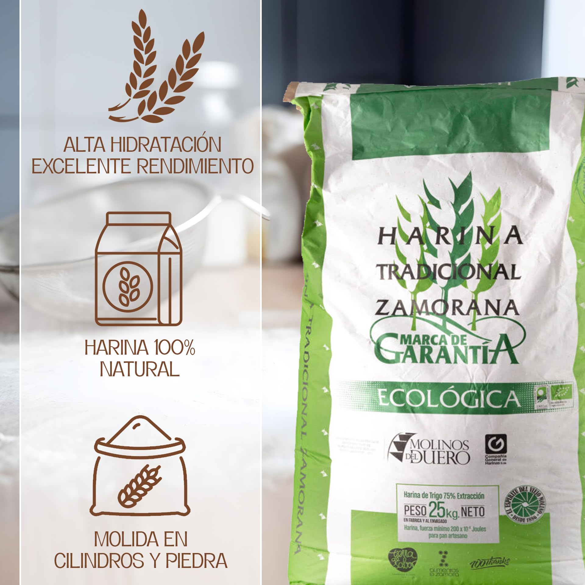 Harina Tradicional Zamorana Ecológica | 25 KG | Especial para Panes Artesanos y Semiartesanos | Ideal para Recetas Caseras | Natural y Sin Aditivos | Sabor y Aroma Auténticos