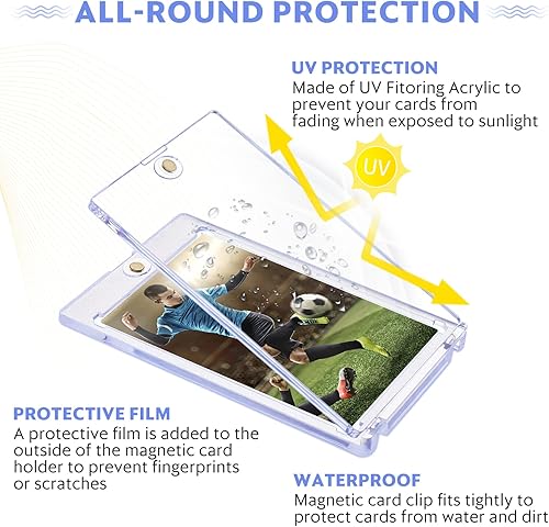 Miniatura 4 de 35pt Magnetic Card Holders for Trading Cards Protector, 60 Pack Baseball Card Protector, Acrylic Hard Cards Sleeves Case for Baseball Football