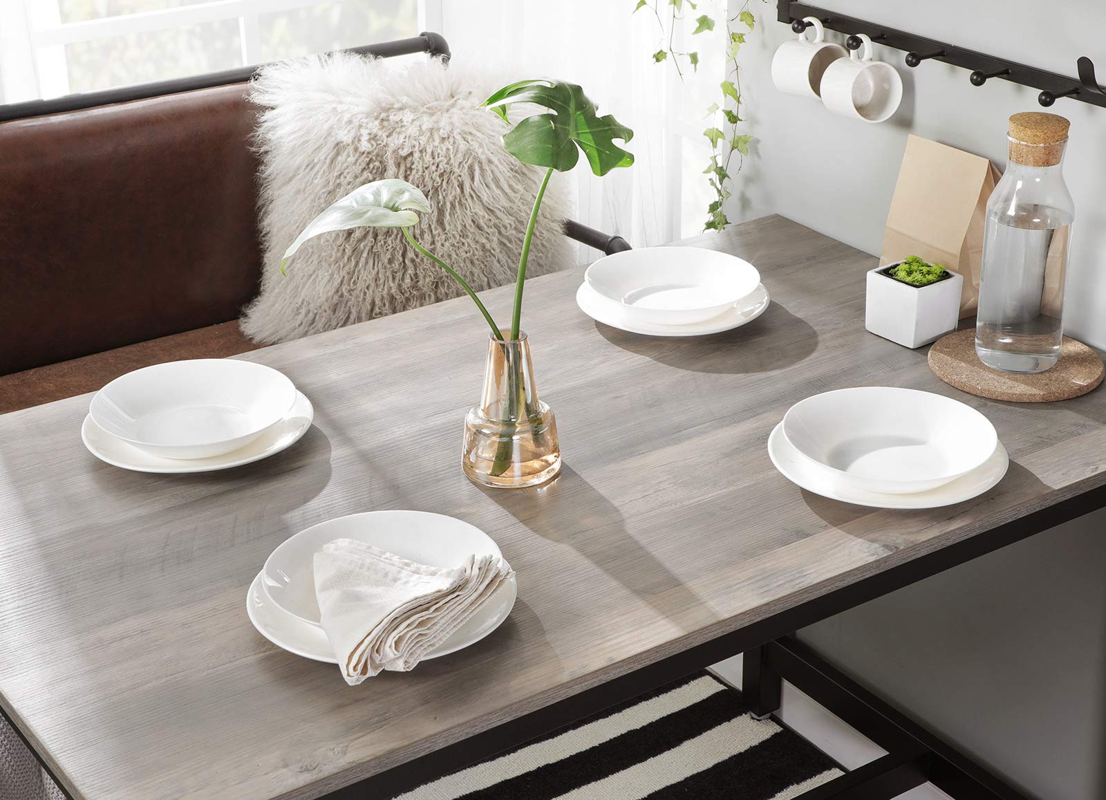 VASAGLE Bartisch-Set, Stehtisch mit 2 Barhockern, Küchentresen mit Barstühlen, Küchentisch und Küchenstühle im Industrie-Design, für Küche, 120 x 60 x 90 cm, Greige-schwarz LBT015B02