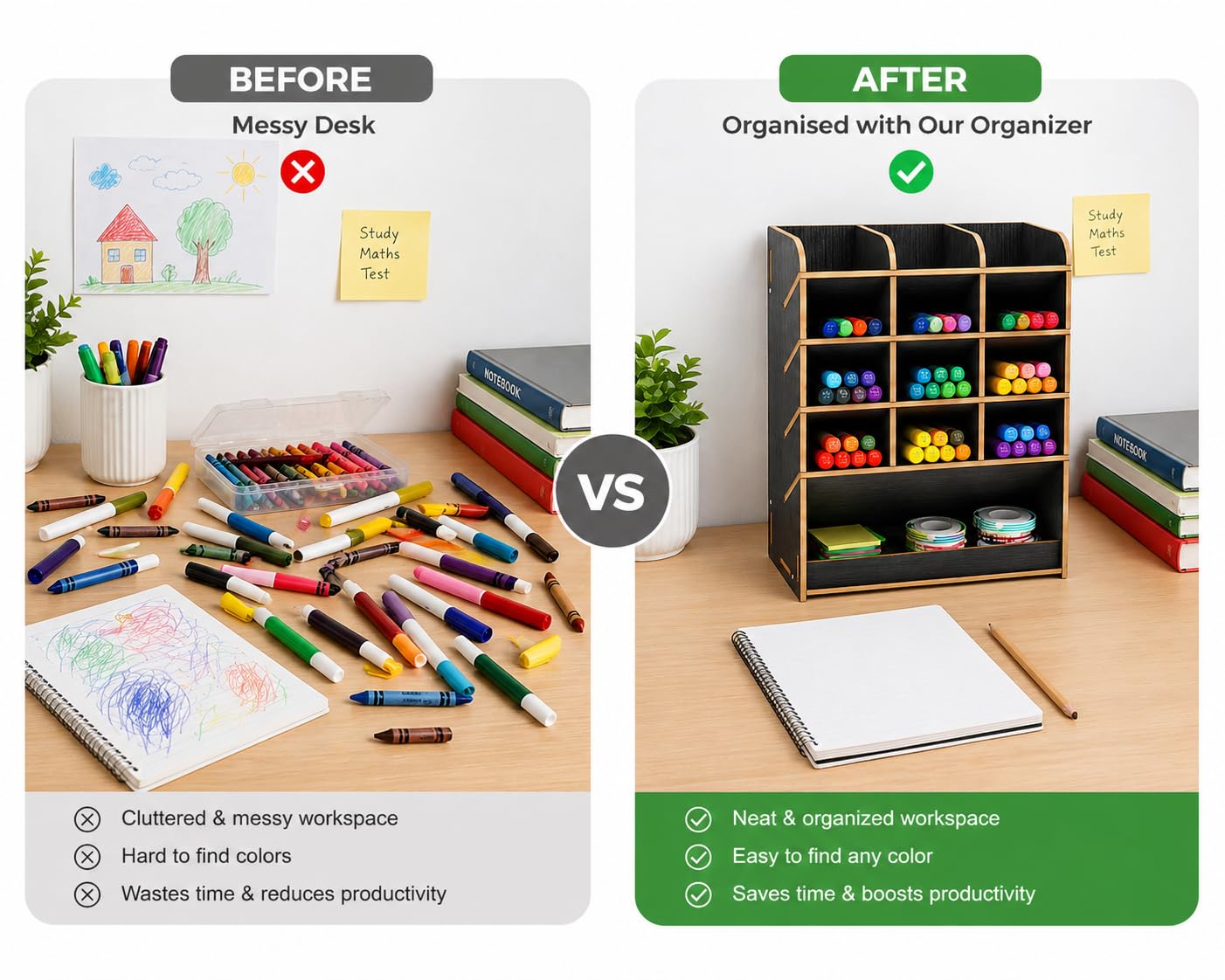 Privla Wooden Desk Organizer for Office Desk | Multi-Compartment Pen Stand & Stationery Holder | Desktop Storage Organizer for Home, Office & Study Table | DIY Assemble Tool Kit Included (pack of 1) 3